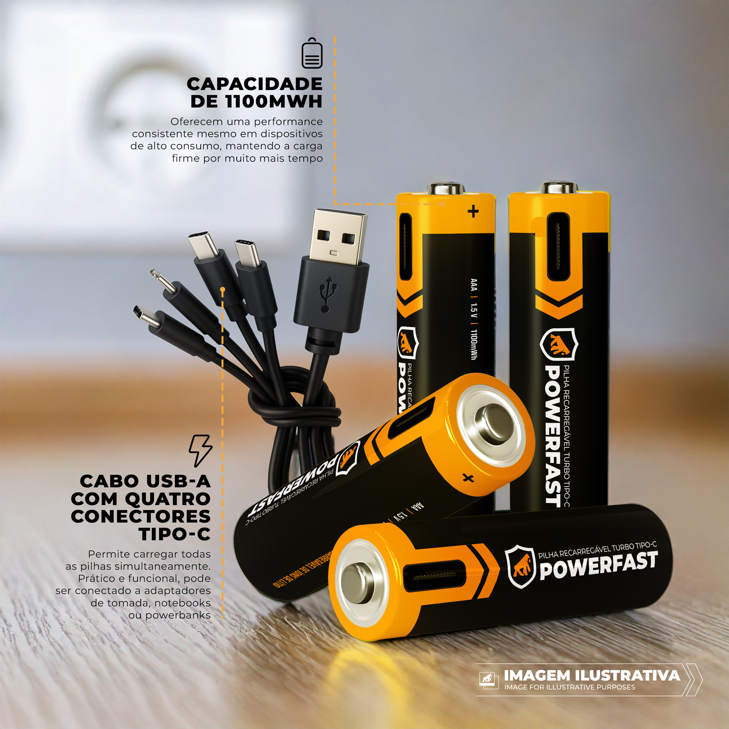 Pilha Recarregável AA / AAA Turbo PowerFast - Alta Capacidade, Até 1200 Recargas, Ideal para Controles e Eletrônicos - Gshield - foto 9