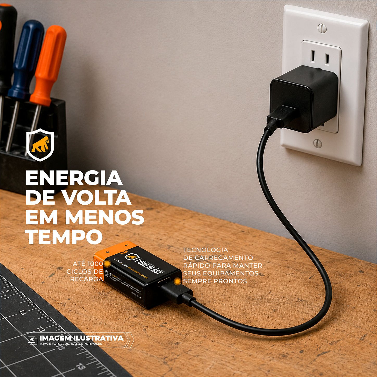 Bateria de Lítio 9V, Pilha Recarregável Tipo-C, 4070mWh com Capacidade de 1200mAh e 1000 ciclos - Cartela com 1 Pilha - Gshield - foto 5