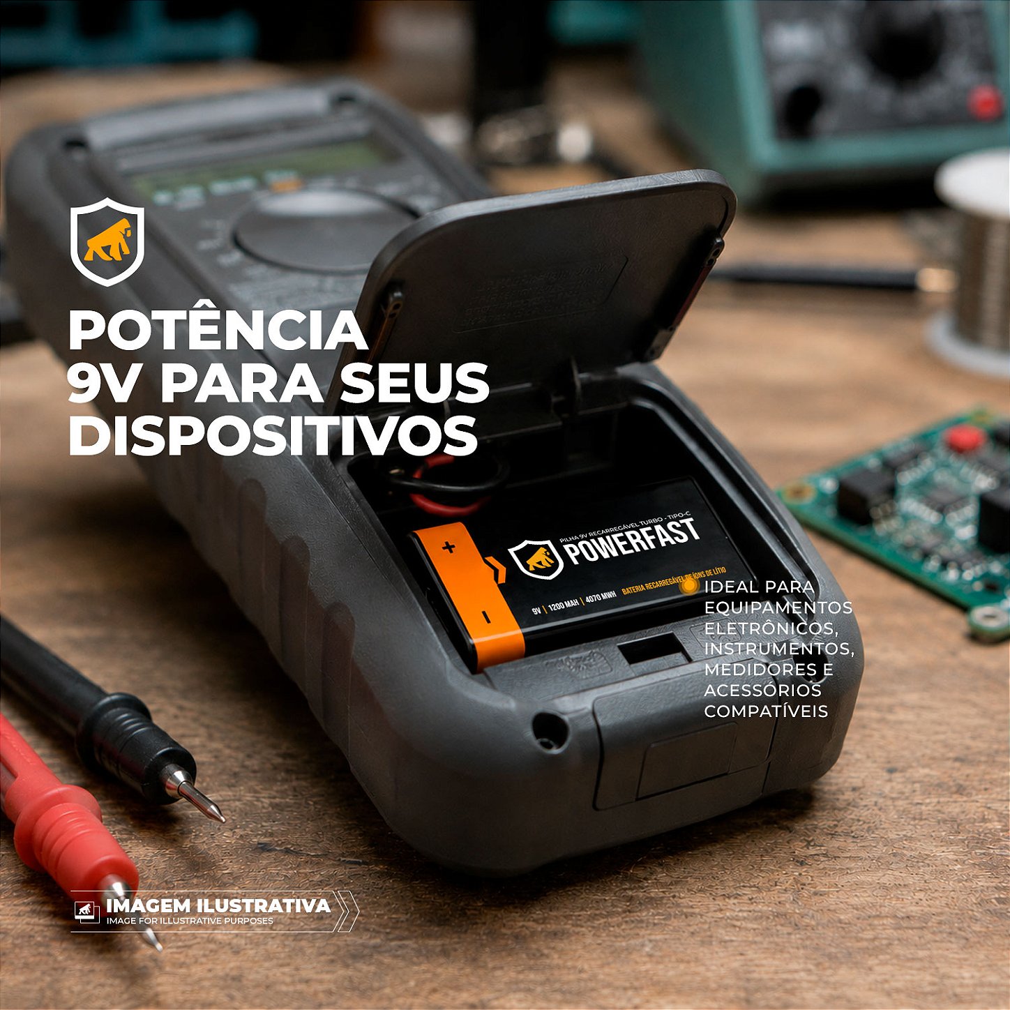Bateria de Lítio 9V, Pilha Recarregável Tipo-C, 4070mWh com Capacidade de 1200mAh e 1000 ciclos - Cartela com 1 Pilha - Gshield - foto 3