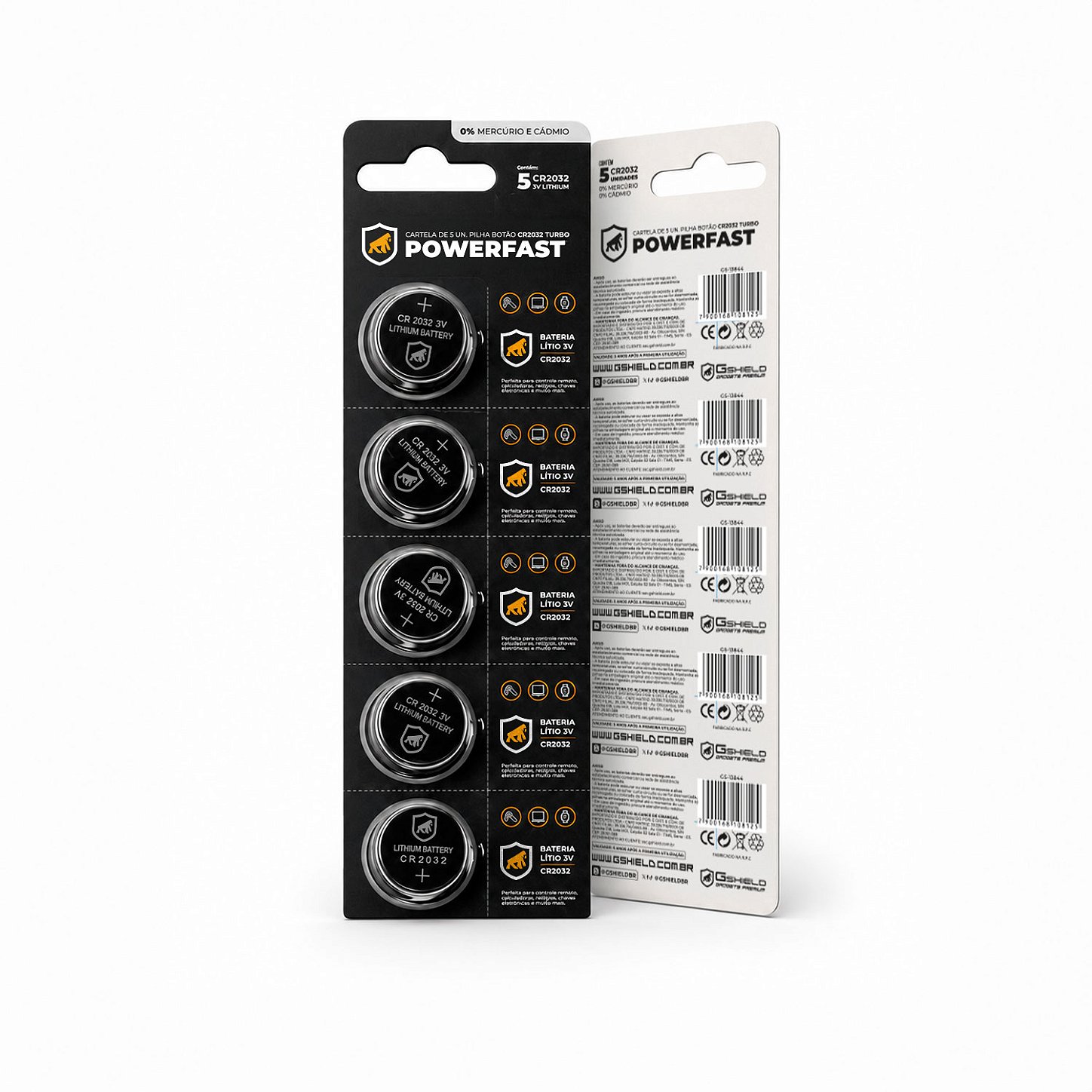 Bateria de Lítio Tipo Moeda CR2032 3V PowerFast - Cartela com 5 Pilhas - Gshield - foto 2