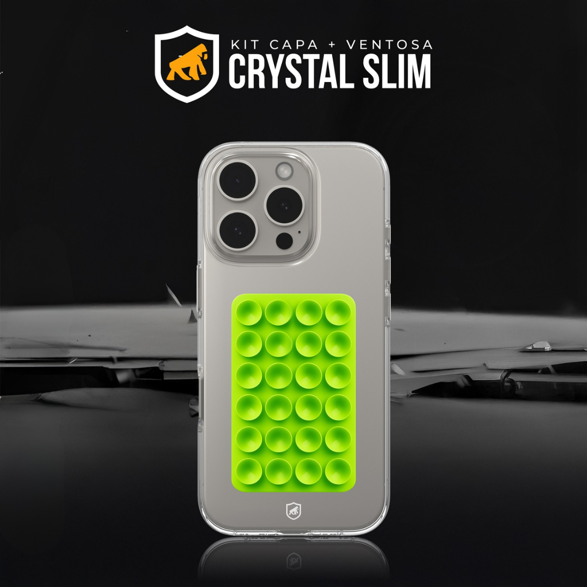 Kit Capa Crystal Slim para iPhone 14 Pro Max +  Ventosa - Verde - Gshield