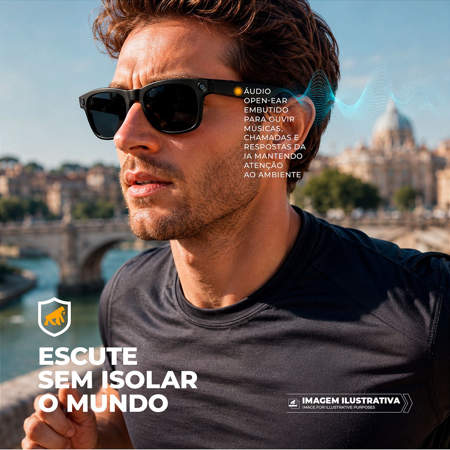 Óculos Inteligentes Vision Armor 32GB com IA, Câmera 8MP, Tradução Simultânea, Áudio Open-Ear e Bluetooth 5.4 - Preto - Gshield - foto 5
