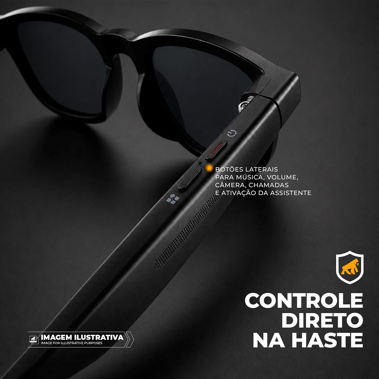 Óculos Inteligentes Vision Armor 32GB com IA, Câmera 8MP, Tradução Simultânea, Áudio Open-Ear e Bluetooth 5.4 - Preto - Gshield - foto 9