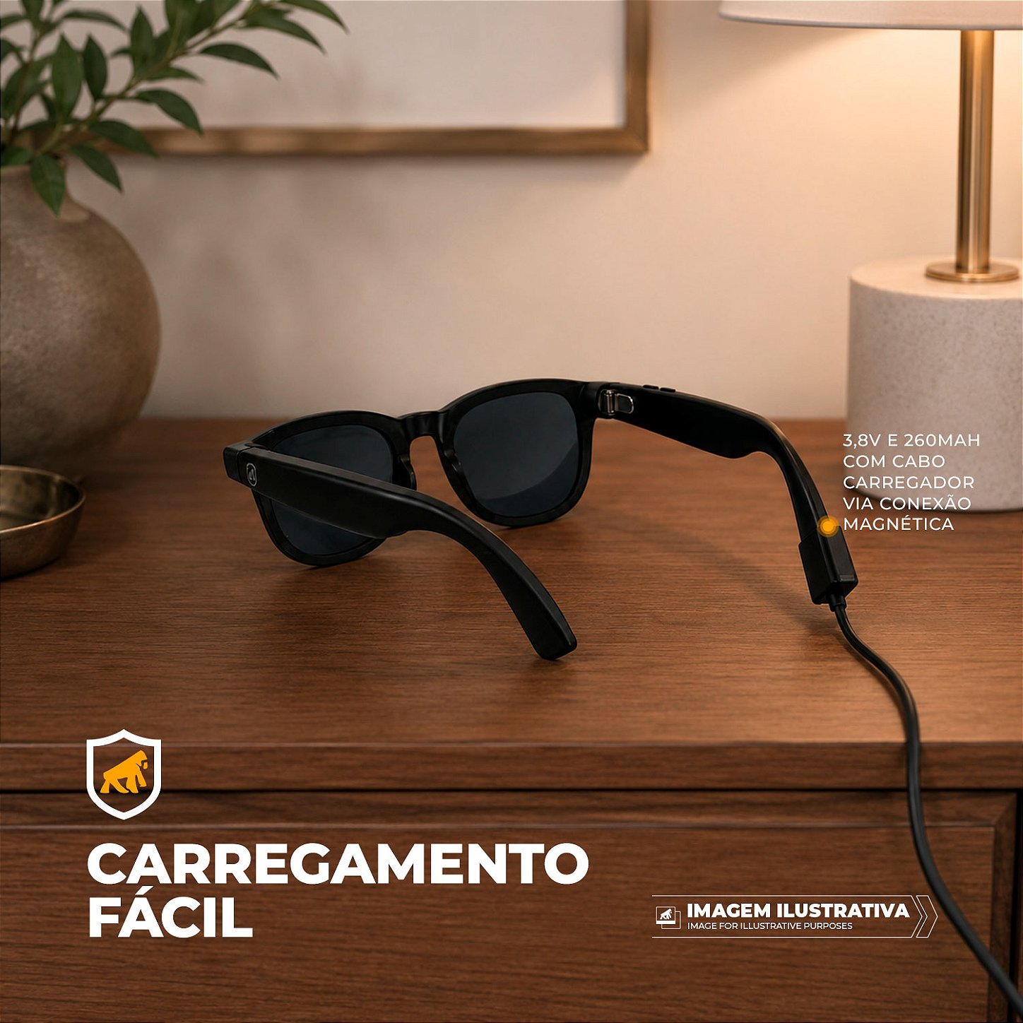 Óculos Inteligentes Vision Armor 32GB com IA, Câmera 8MP, Tradução Simultânea, Áudio Open-Ear e Bluetooth 5.4 - Preto - Gshield - foto 6