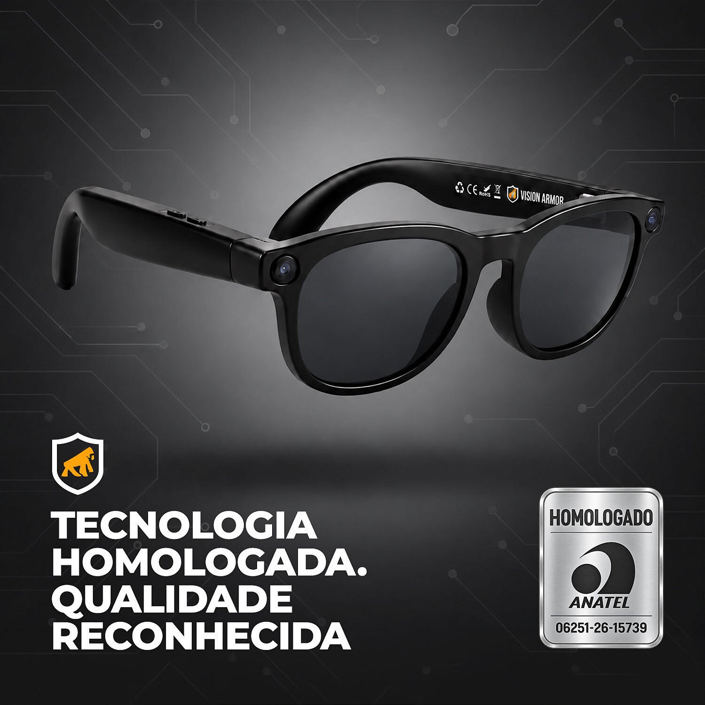 Óculos Inteligentes Vision Armor 32GB com IA, Câmera 8MP, Tradução Simultânea, Áudio Open-Ear e Bluetooth 5.4 - Preto - Gshield - foto 2