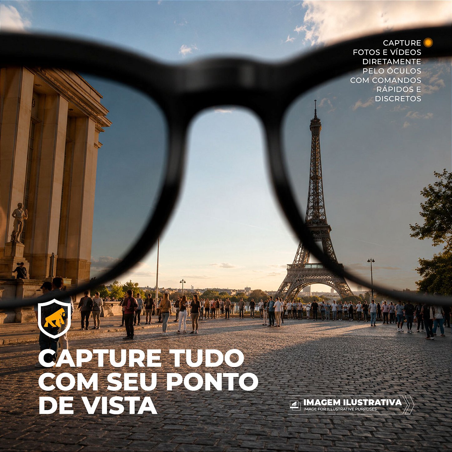 Óculos Inteligentes Vision Armor 32GB com IA, Câmera 8MP, Tradução Simultânea, Áudio Open-Ear e Bluetooth 5.4 - Preto - Gshield - foto 3