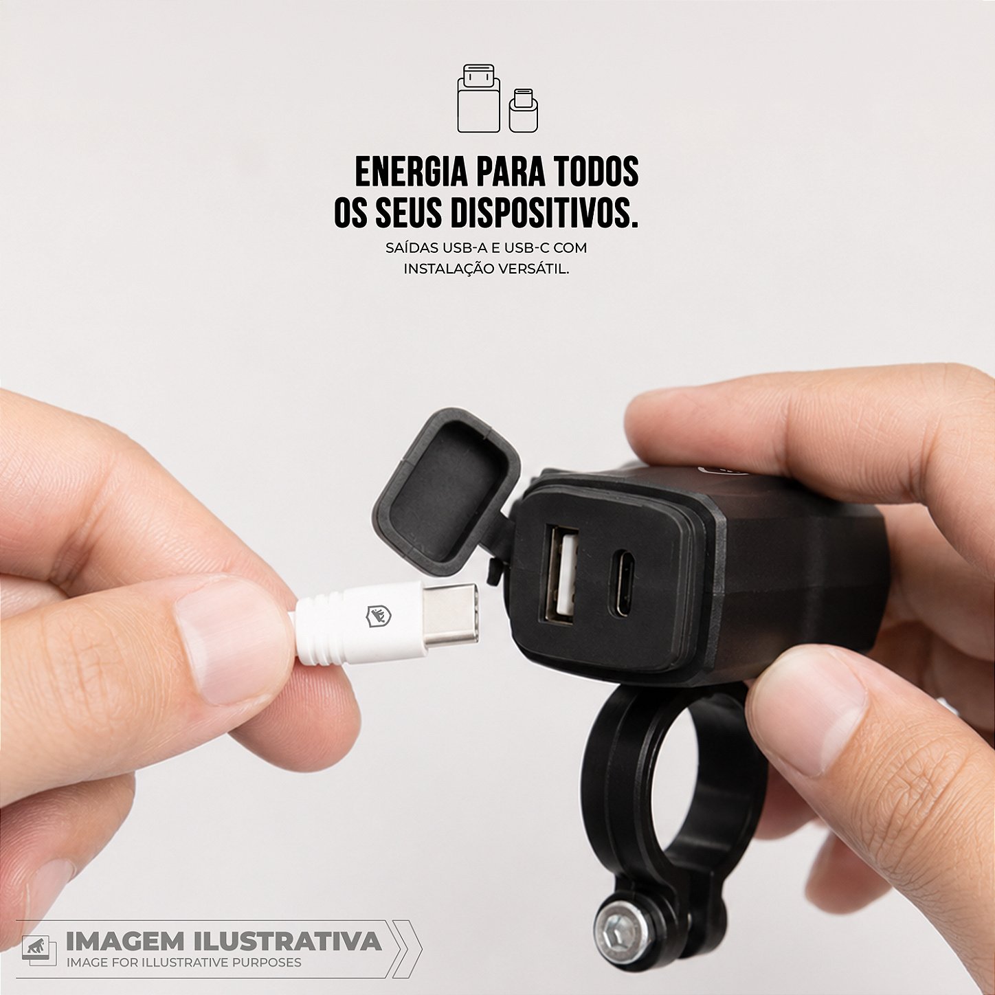 Carregador de Celular Universal para Moto USB-A + USB-C, Carregamento Rápido 15W e Fixação 3 em 1 - Preto - Gshield - foto 4