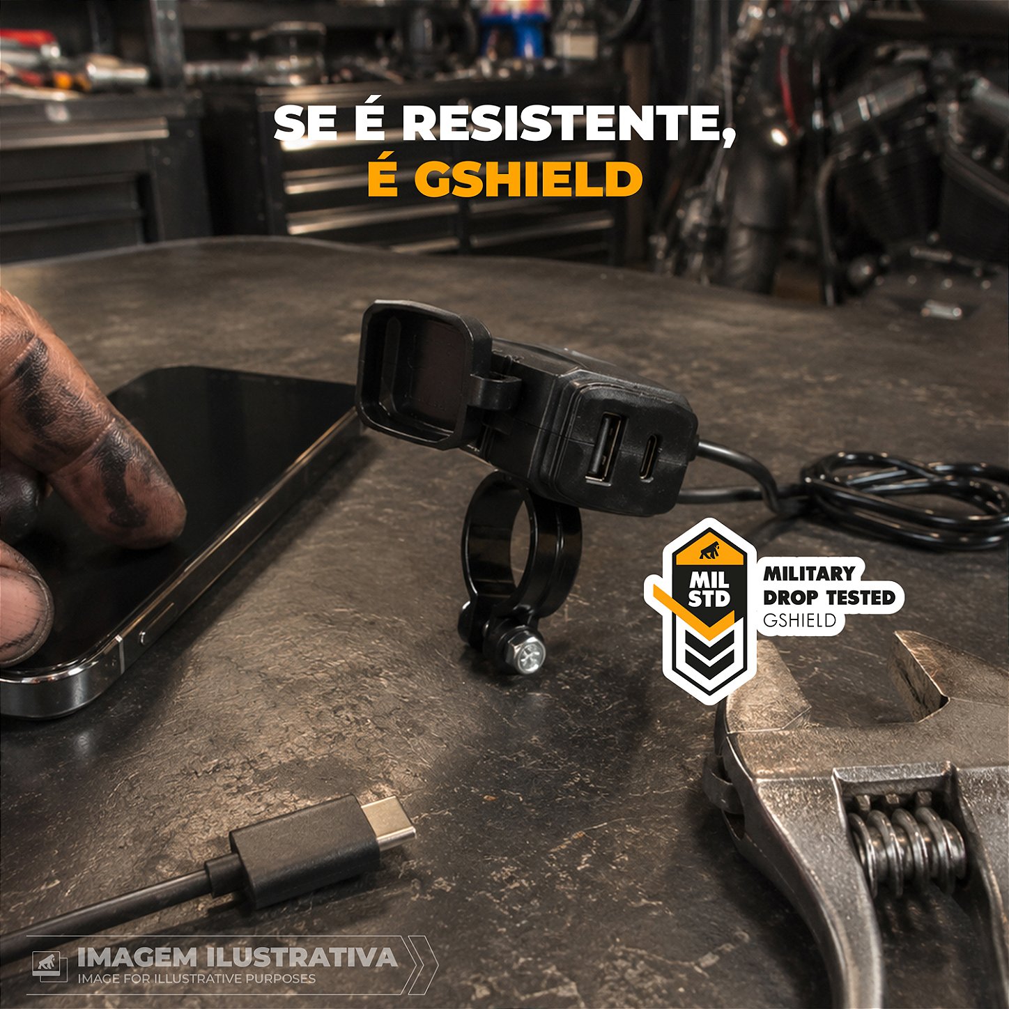 Carregador de Celular Universal para Moto USB-A + USB-C, Carregamento Rápido 15W e Fixação 3 em 1 - Preto - Gshield - foto 5