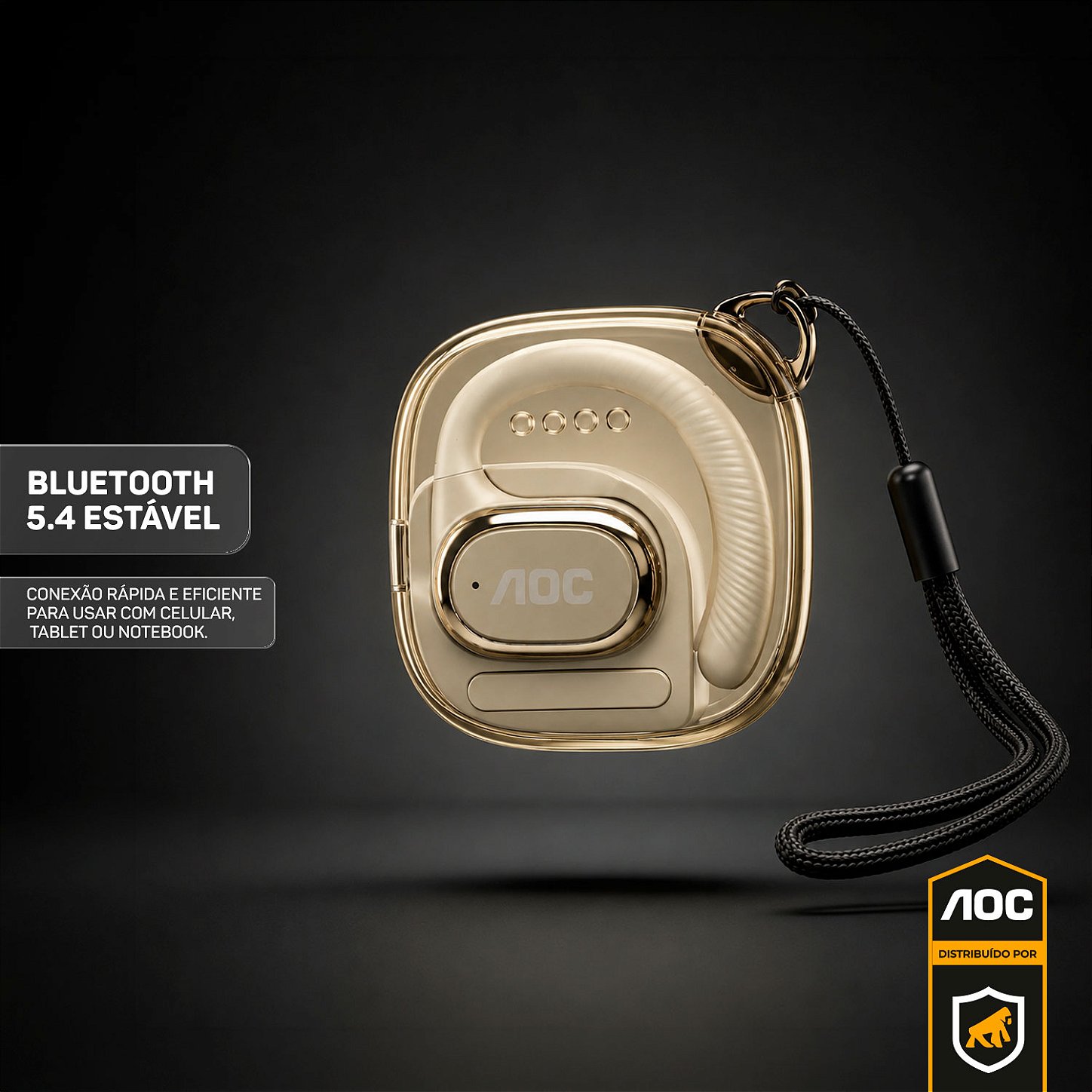 Fone Auricular Open-Ear Clip Earbuds Bluetooth 5.4 Sem fio com Alcance até 10 metros + Case Compacta com Alça - Branco - AOC - foto 3