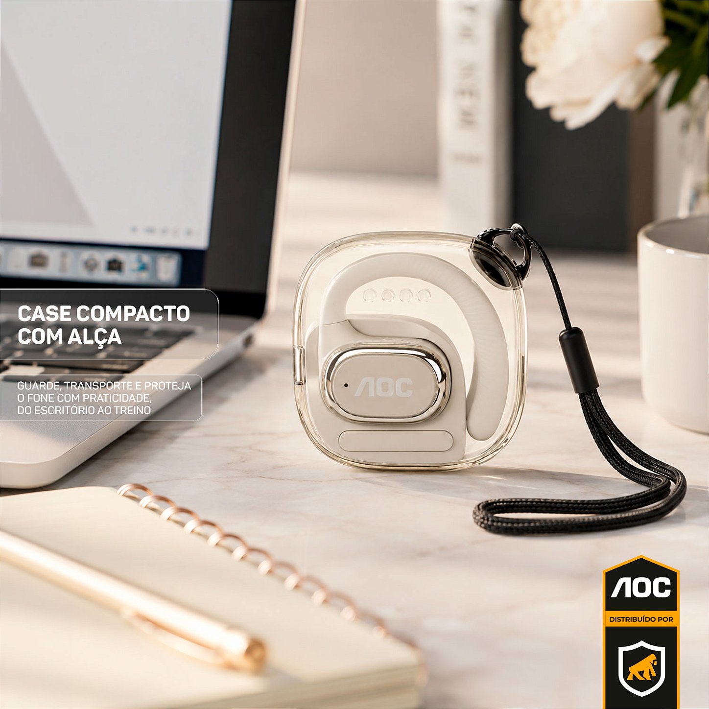 Fone Auricular Open-Ear Clip Earbuds Bluetooth 5.4 Sem fio com Alcance até 10 metros + Case Compacta com Alça - Branco - AOC - foto 5