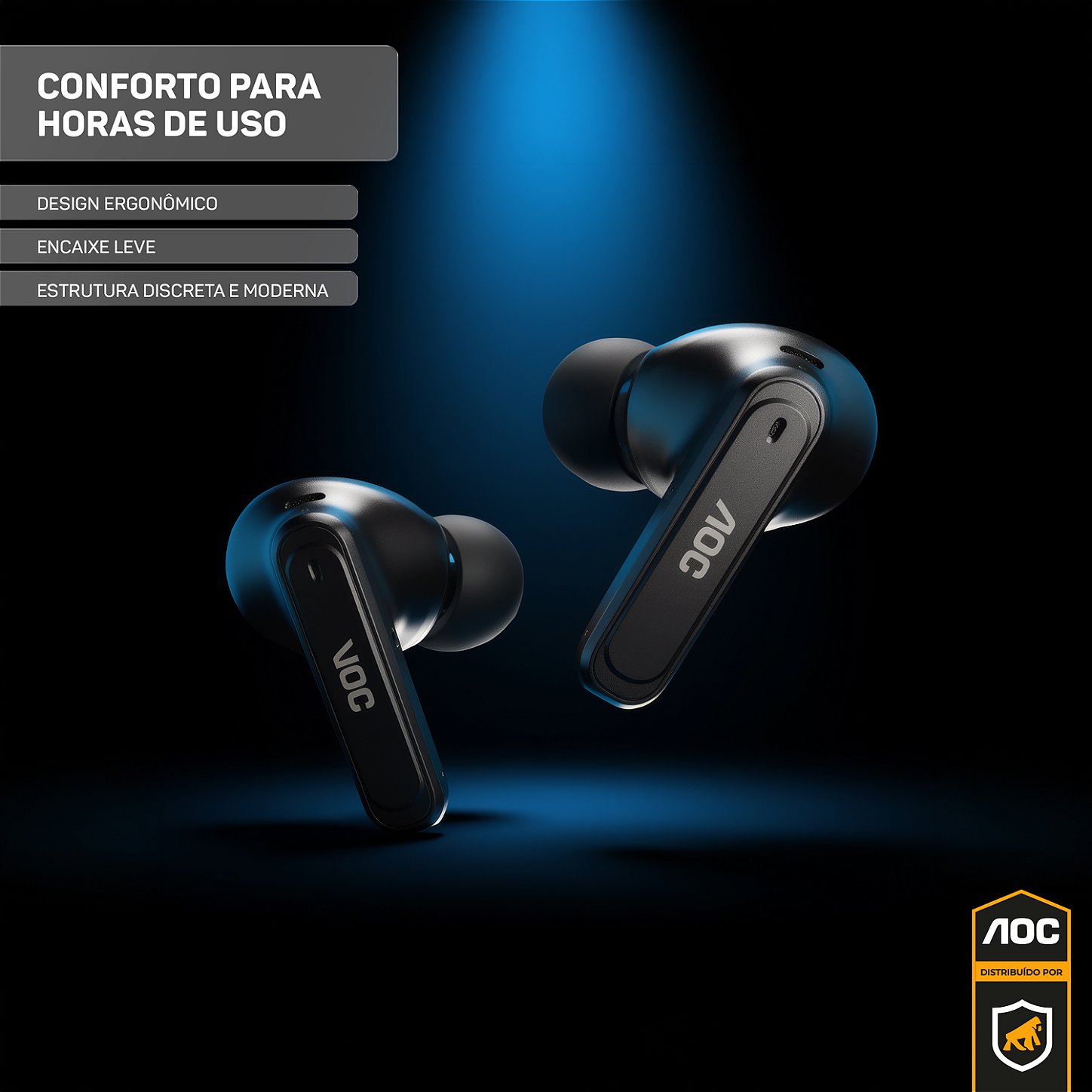 Fone Bluetooth 5.3 Sem Fio Ergonômico, Alcance até 10m e Microfone Integrado - Preto - AOC - foto 2