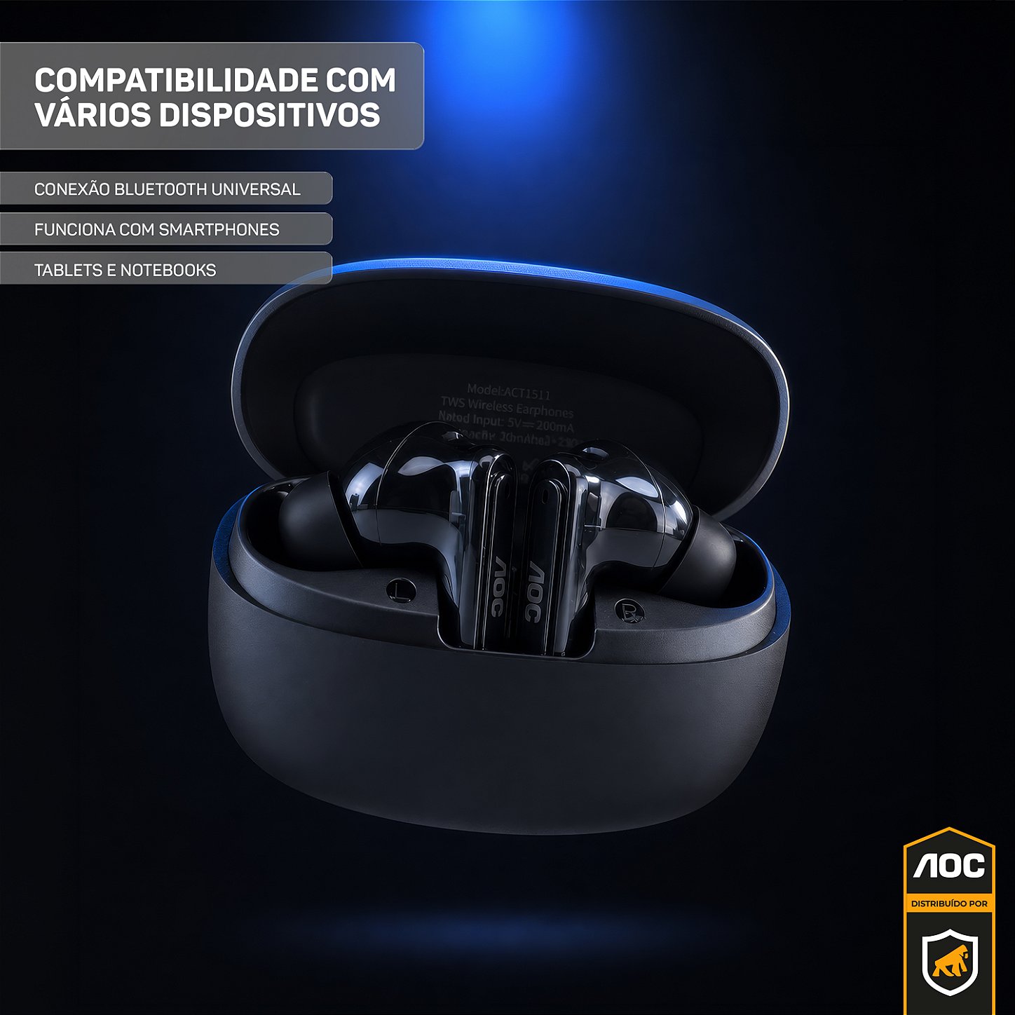 Fone Bluetooth 5.3 Sem Fio Ergonômico, Alcance até 10m e Microfone Integrado - Preto - AOC - foto 3