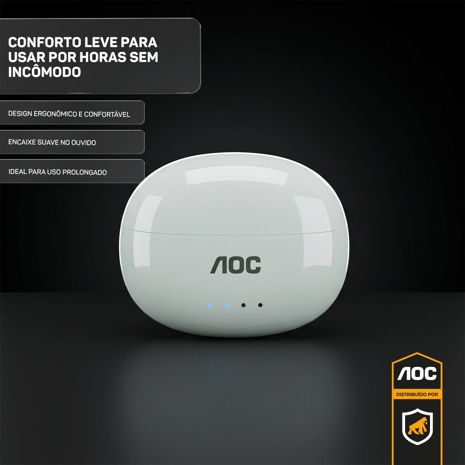 Fone de Ouvido Bluetooth 6.0 Branco Sem Fio - Baixa Latência, Estojo com Bateria e Controle Touch - AOC - foto 2