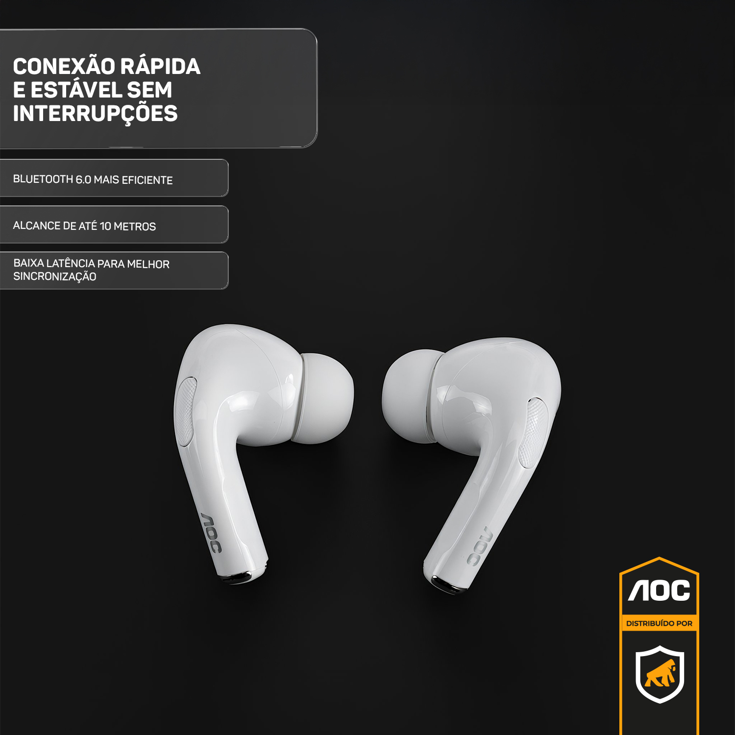 Fone de Ouvido Bluetooth 6.0 Branco Sem Fio - Baixa Latência, Estojo com Bateria e Controle Touch - AOC - foto 5