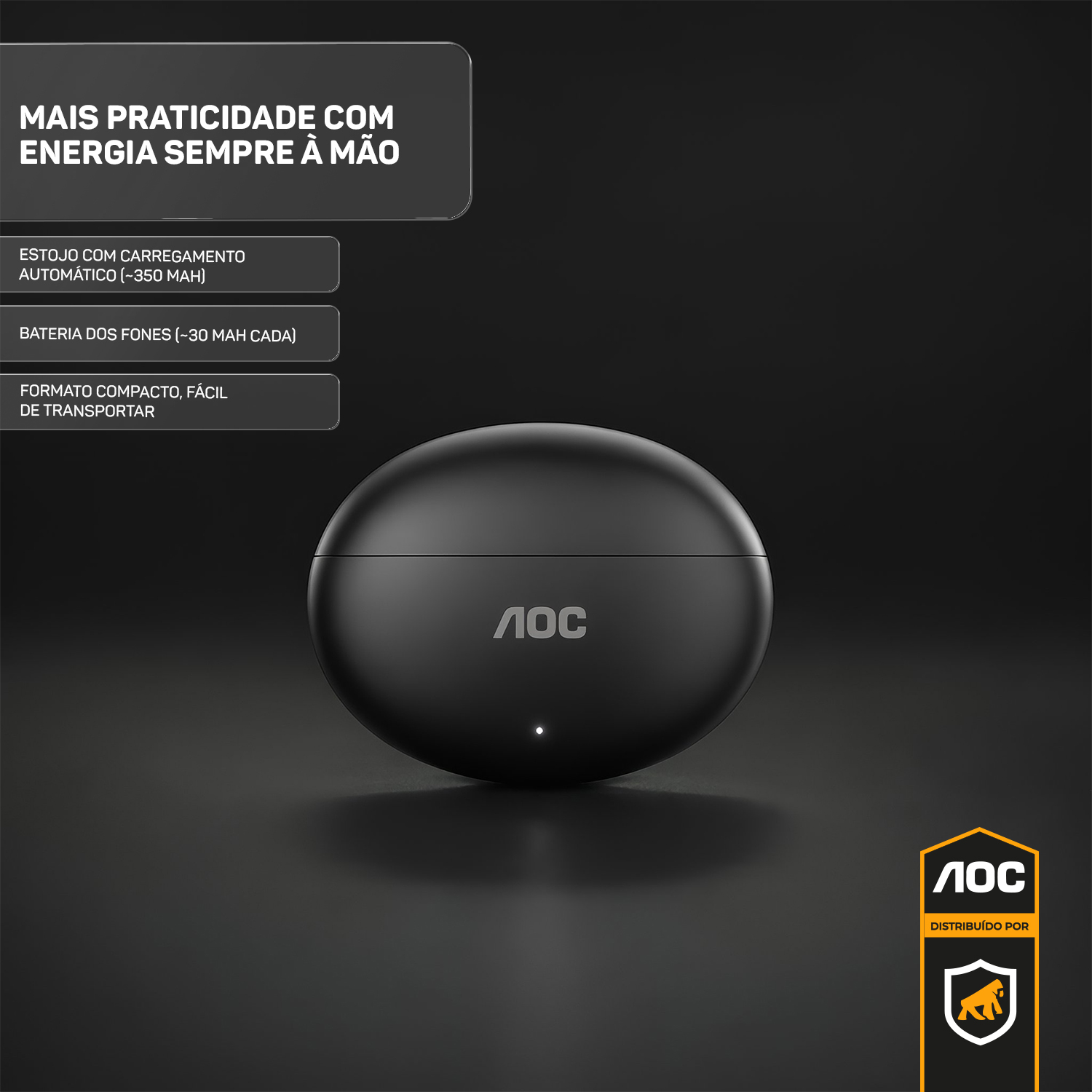 Fone de Ouvido Bluetooth 6.0 Earbuds TWS Sem Fio com Estojo Carregador, Microfone e Controle Touch - Preto - AOC - foto 2