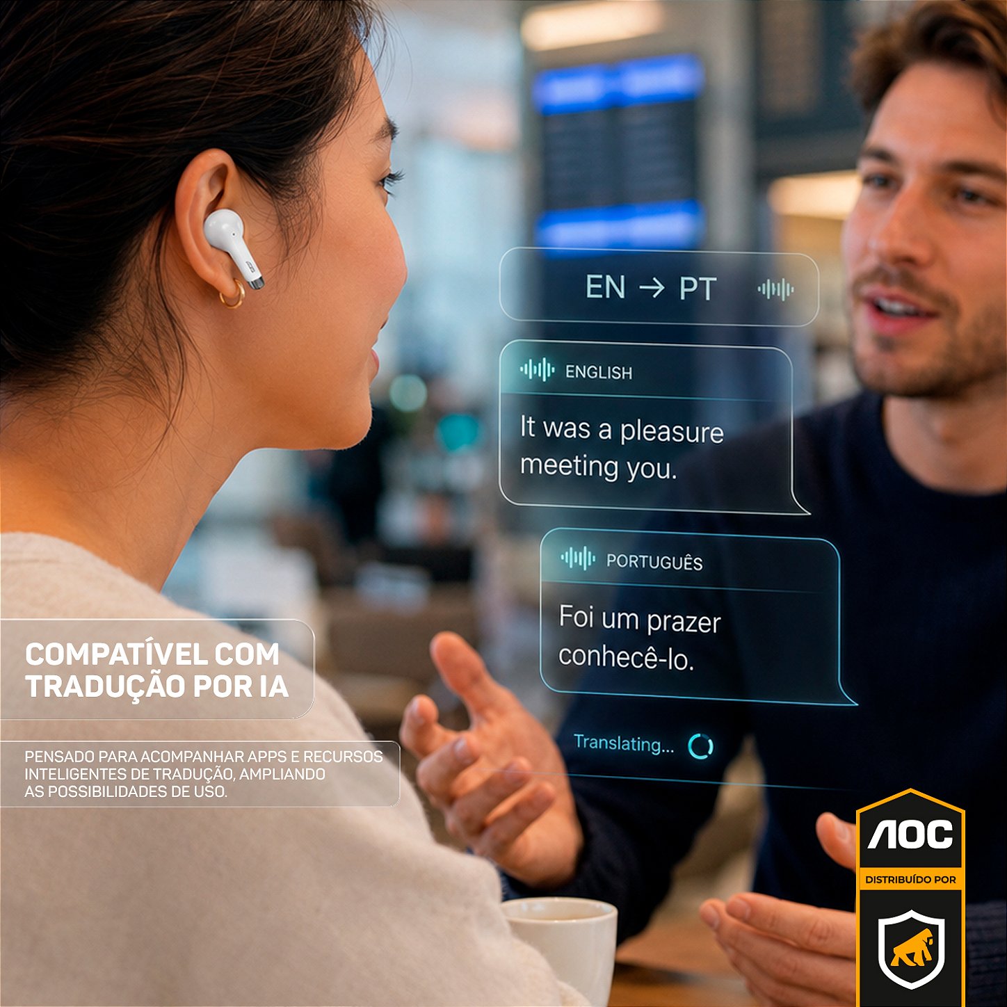 Fone de Ouvido Bluetooth Earbuds Pro V5.4 com Estojo de Recarga, Baixa Latência e Tradução por IA- Branco - AOC - foto 9