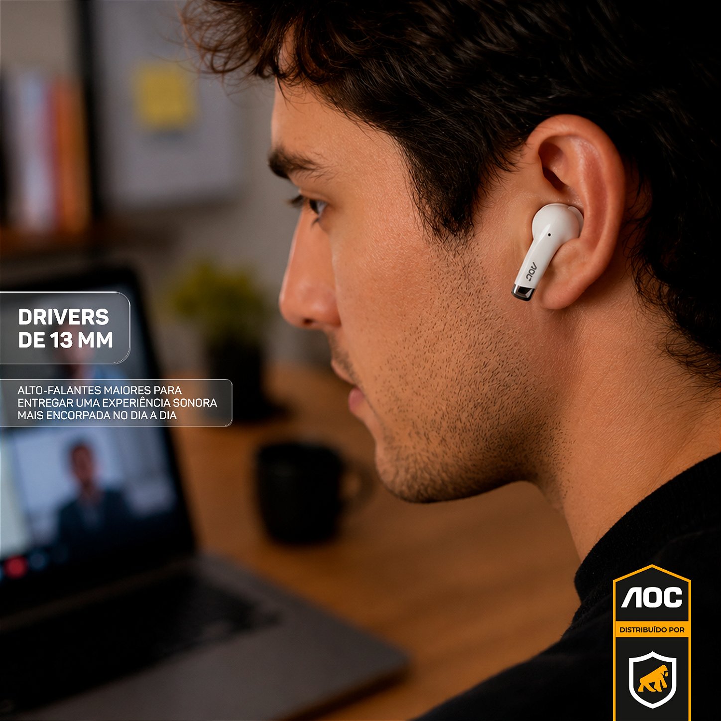 Fone de Ouvido Bluetooth Earbuds Pro V5.4 com Estojo de Recarga, Baixa Latência e Tradução por IA- Branco - AOC - foto 6