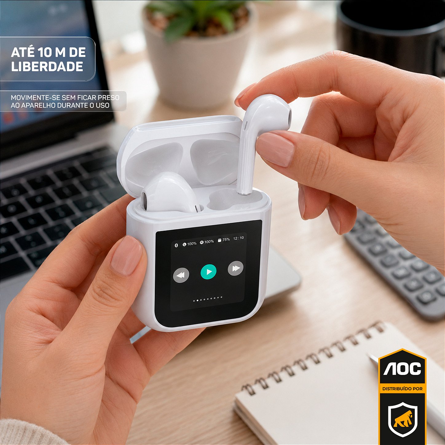 Fone Bluetooth com Visor Touch LED, Controle de Música, Bateria de Longa Duração e Estojo Inteligente – Branco - AOC - foto 5