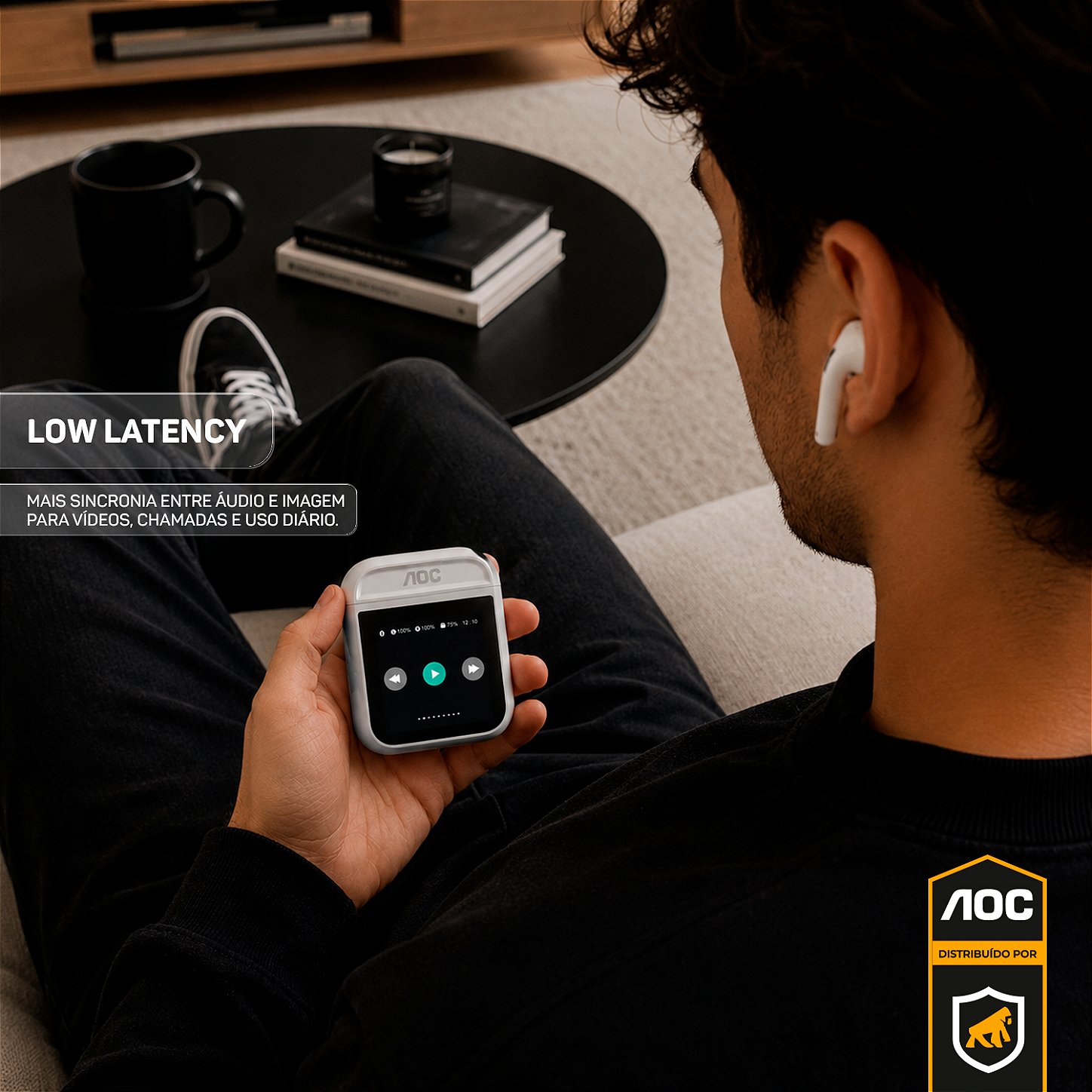 Fone Bluetooth com Visor Touch LED, Controle de Música, Bateria de Longa Duração e Estojo Inteligente – Branco - AOC - foto 4