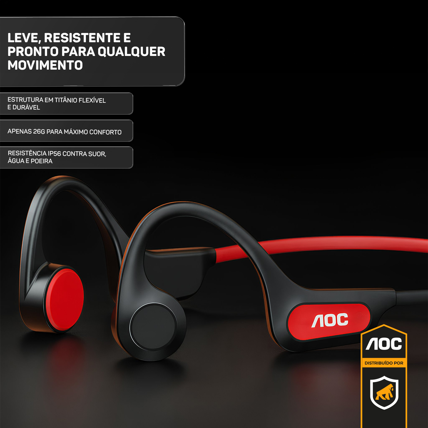 Fone de Ouvido Bluetooth 5.4 Condução Óssea IP56 Esportivo Sem Fio Baixa Latência Open-Ear - AOC - foto 6