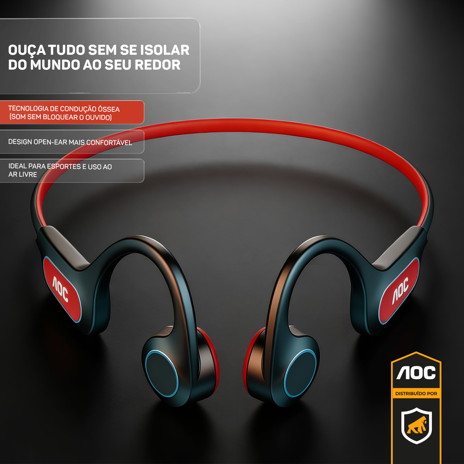 Fone de Ouvido Bluetooth 5.4 Condução Óssea IP56 Esportivo Sem Fio Baixa Latência Open-Ear - AOC - foto 4