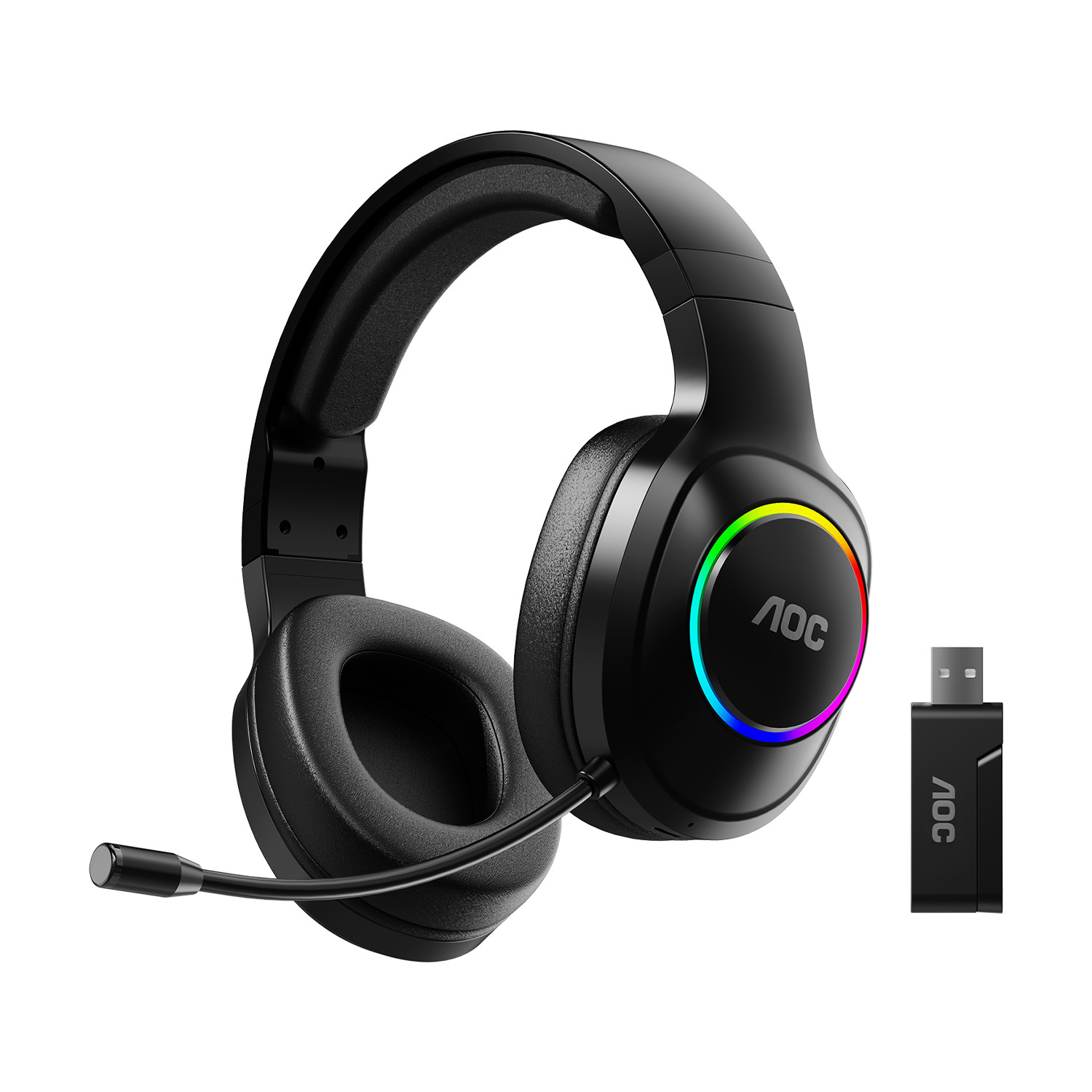 Headset Gamer Sem Fio 2.4G + Bluetooth - RGB, Microfone, Baixa Latência – Preto - AOC