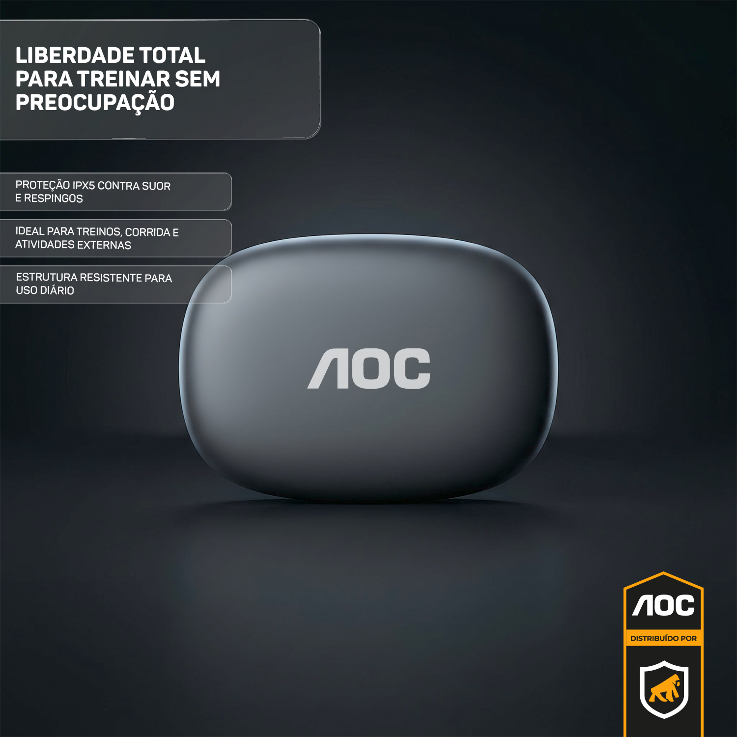 Fone Bluetooth 6.0 Sem Fio com Gancho Esportivo, IPX5, Baixa Latência, Bateria até 48h com Case, Som Hi-Fi e Microfone – Preto - AOC - foto 4
