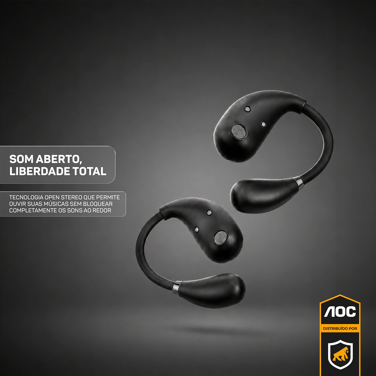 Fone Auricular Open-Ear Clip Earbuds Bluetooth 5.4 Open Stereo Sem Fio com Alcance até 10 metros, Baixa Latência, Tradução Simultânea por IA e Microfone Integrado - Preto - AOC - foto 4