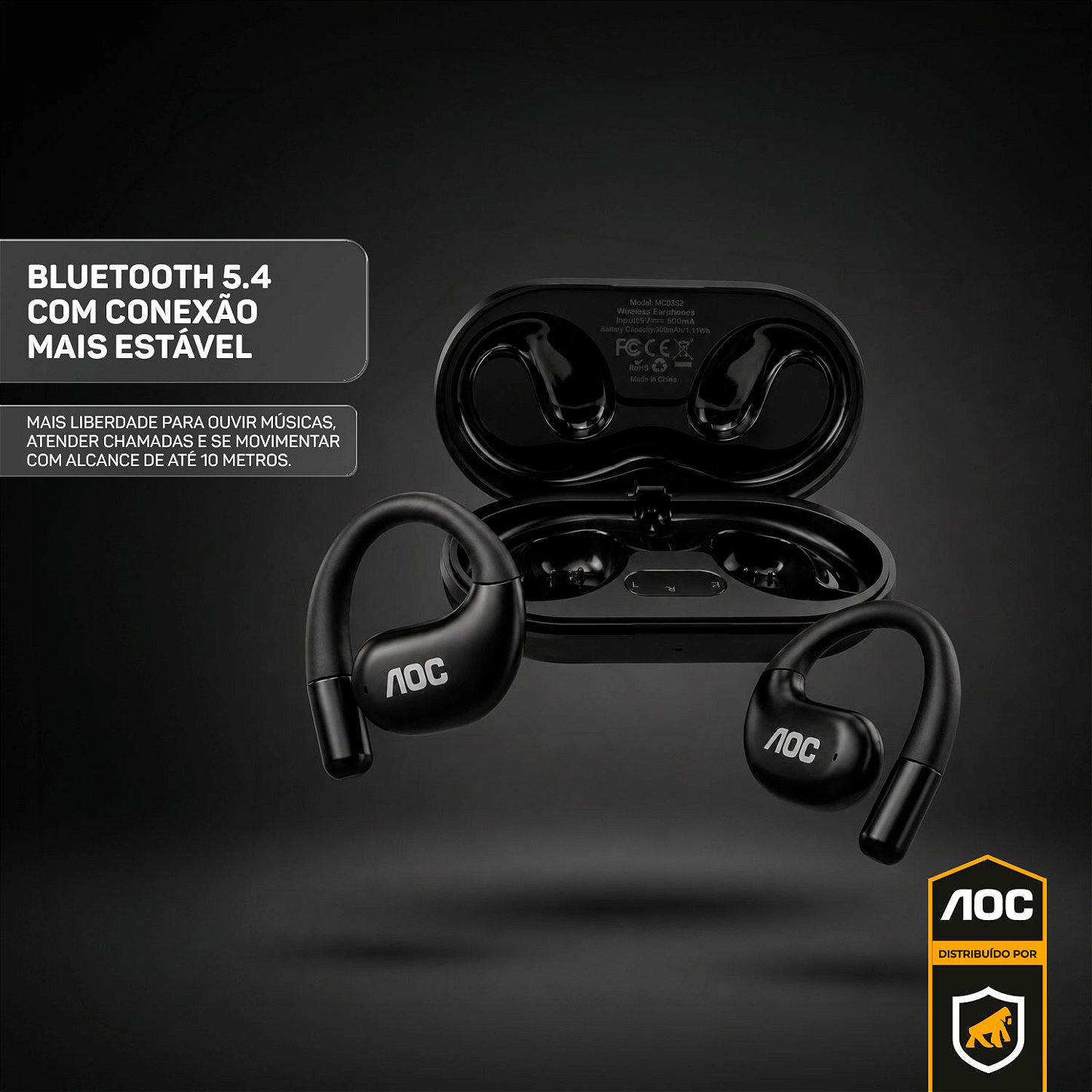 Fone Auricular Ear Clip Bluetooth 5.4 Sem fio com Alcance até 10 metros, Baixa Latência, Tradução Simultânea por IA e Microfone Integrado - Preto - AOC - foto 7