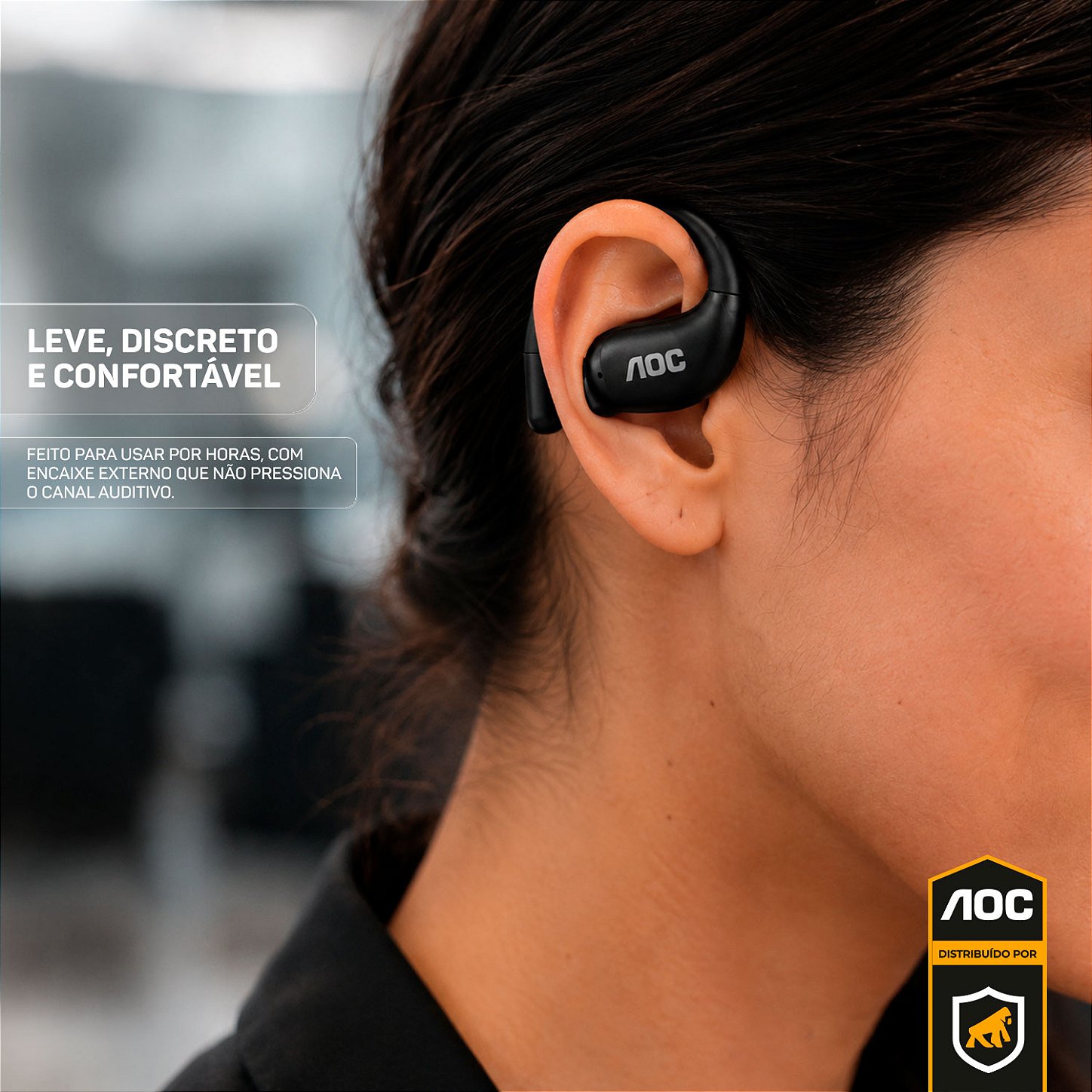 Fone Auricular Ear Clip Bluetooth 5.4 Sem fio com Alcance até 10 metros, Baixa Latência, Tradução Simultânea por IA e Microfone Integrado - Preto - AOC - foto 4