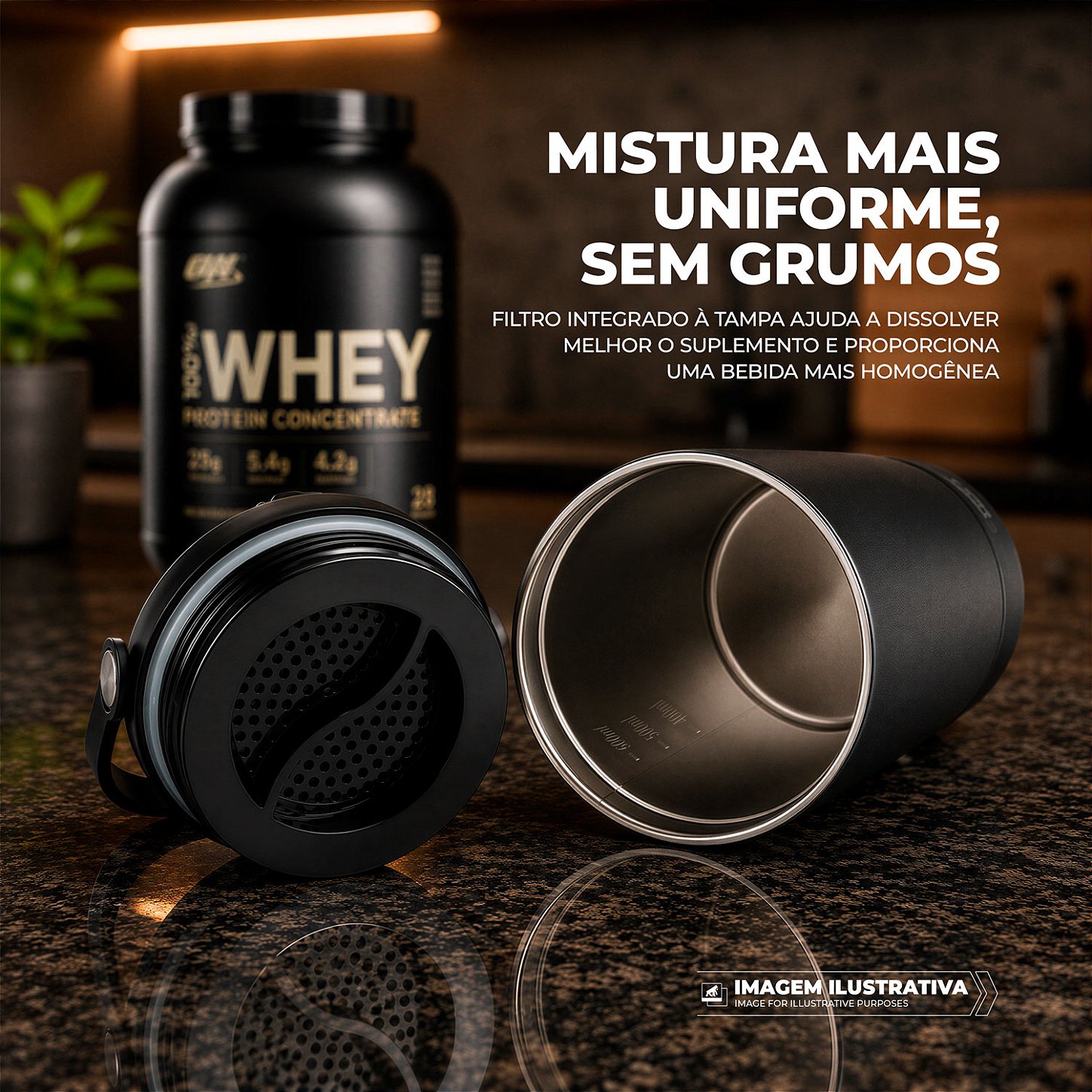 Coqueteleira Térmica Armor 600ml com Tela Antigrumos, Compartimento para Whey e Alça para Transporte - Preta - Gshield - foto 5