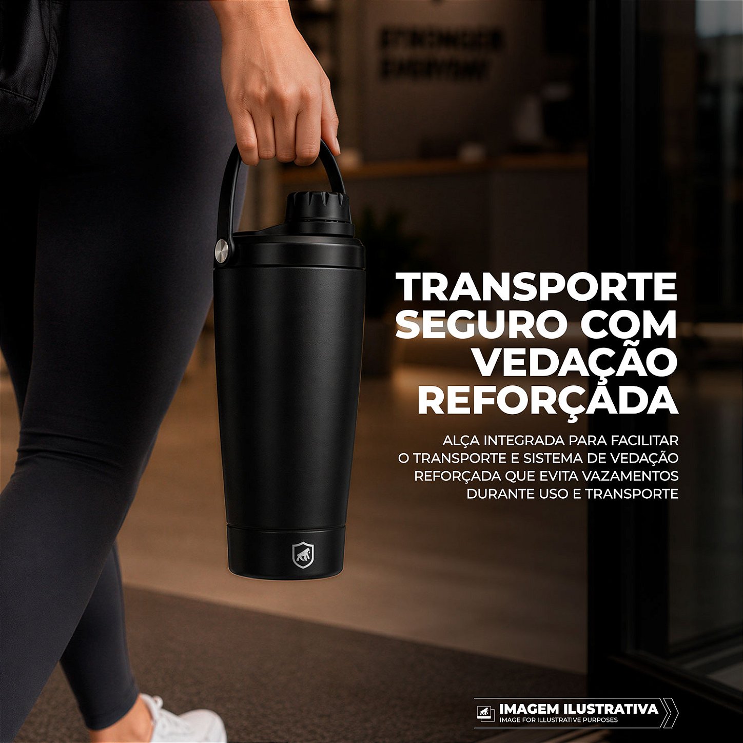 Coqueteleira Térmica Armor 600ml com Tela Antigrumos, Compartimento para Whey e Alça para Transporte - Preta - Gshield - foto 7