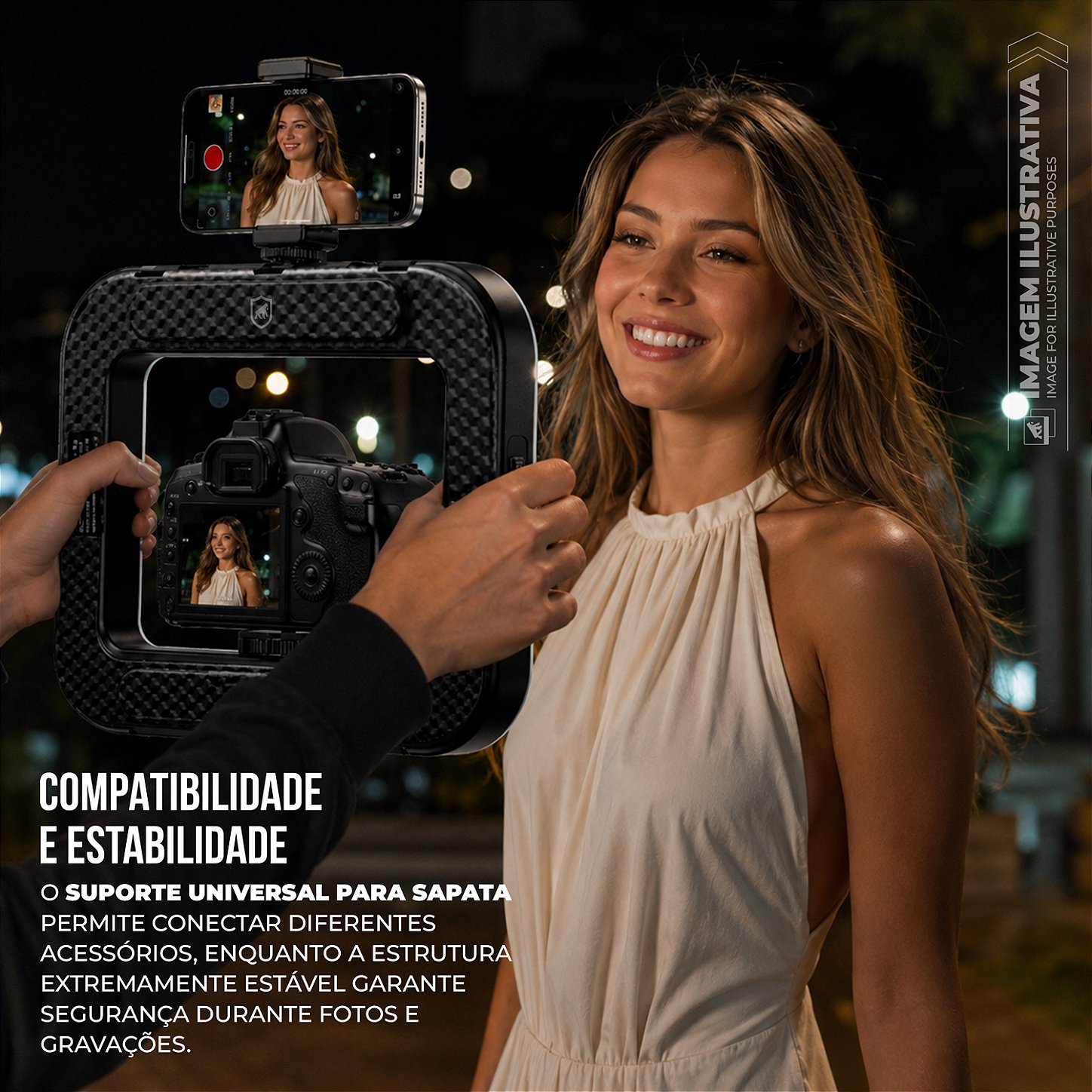 Ring Light LED Quadrada Portátil Multifuncional com 3 Suportes Universais para Sapata, 240 LEDs, Suporte Integrado para Celular e Cor Ajustável 2500k e 8500k - Victus - Gshield - foto 2