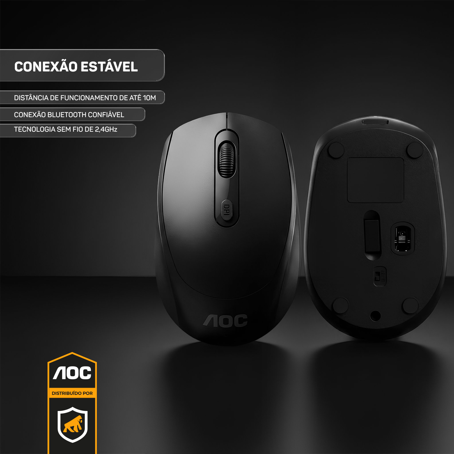 Mouse Sem Fio 2.4GHz com DPI Ajustável e Conexão USB - Preto - AOC - foto 2