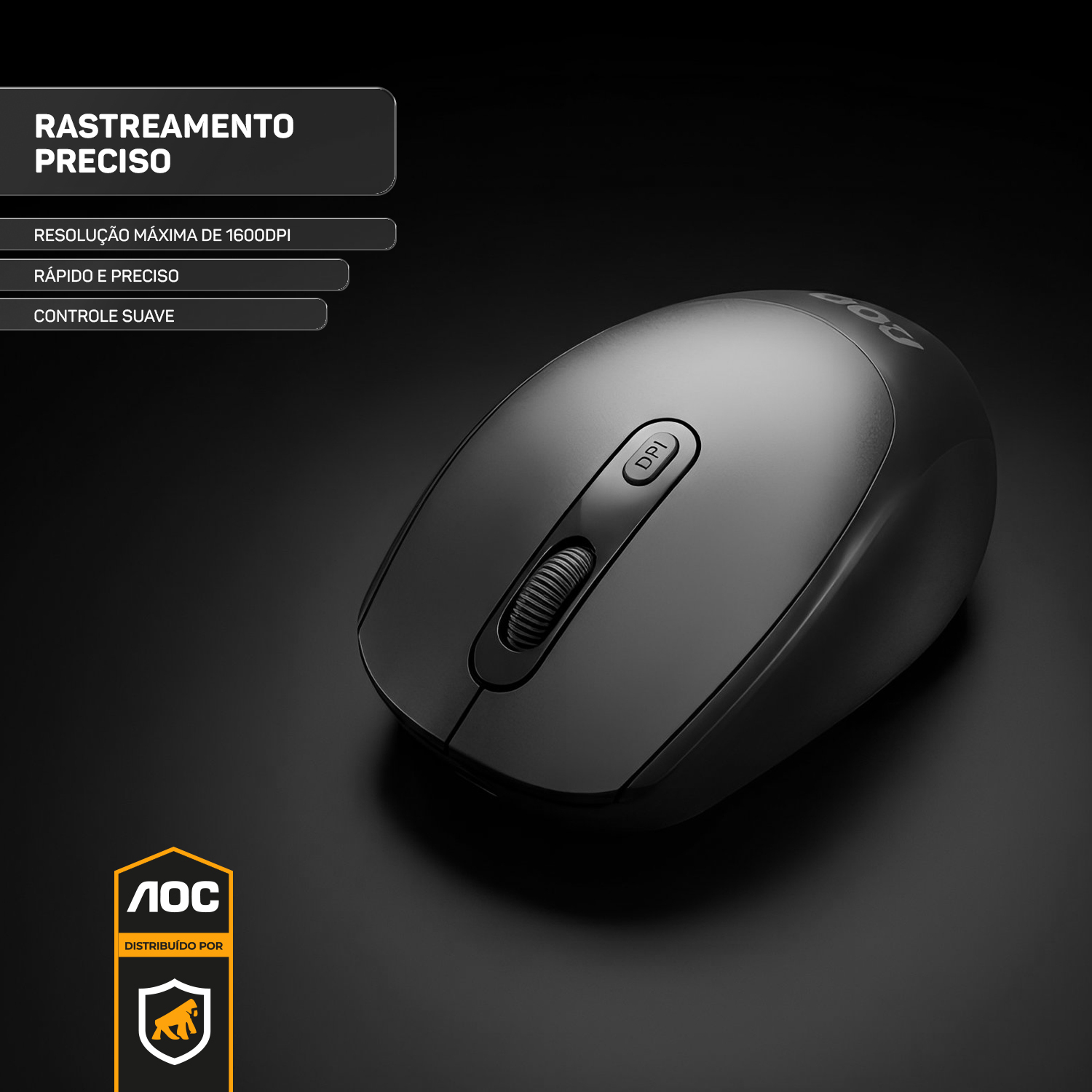 Mouse Sem Fio 2.4GHz com DPI Ajustável e Conexão USB - Preto - AOC - foto 6