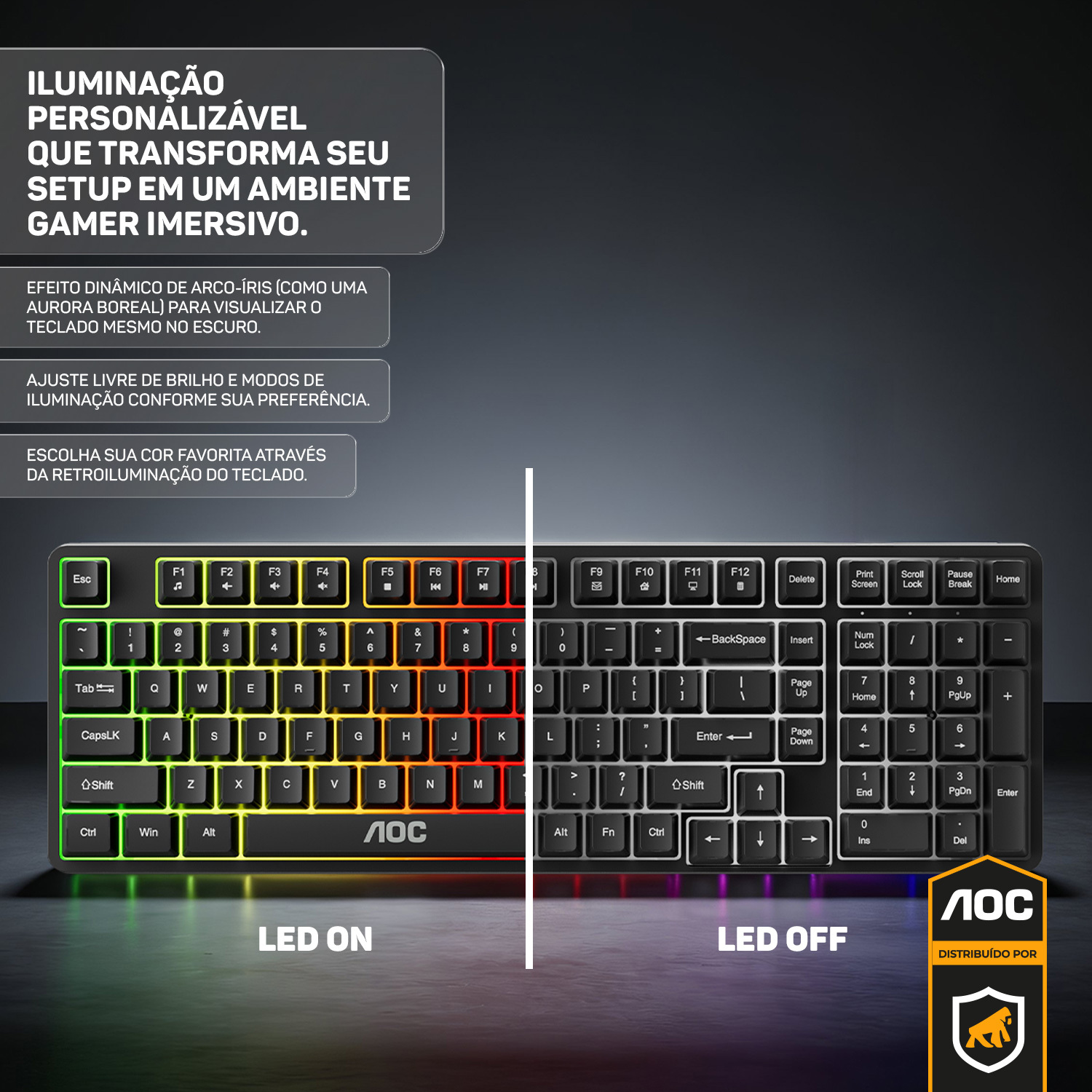 Teclado Gamer RGB com Fio – Anti-Ghosting 26 Teclas, LED Rainbow, Teclas Silenciosas e Alta Performance - AOC - foto 3