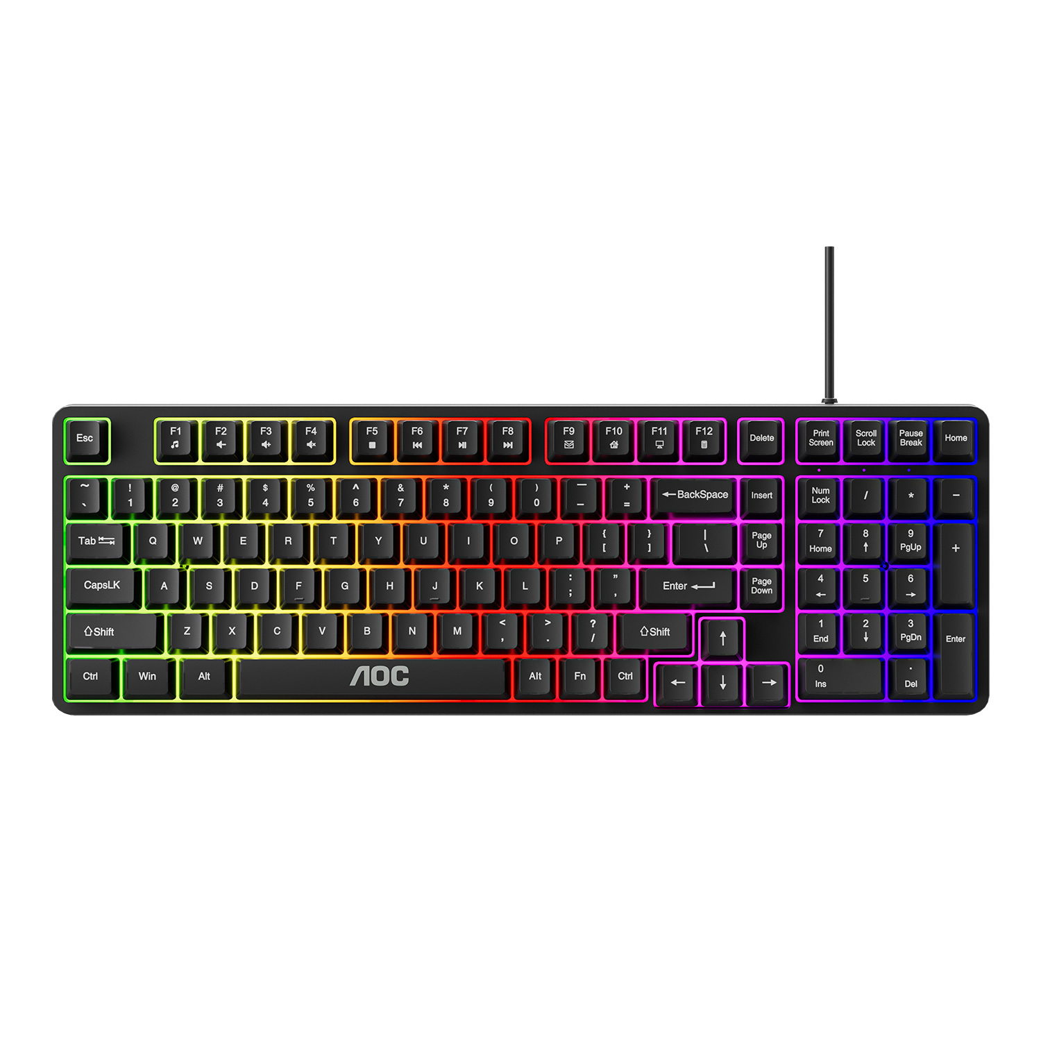 Teclado Gamer RGB com Fio – Anti-Ghosting 26 Teclas, LED Rainbow, Teclas Silenciosas e Alta Performance - AOC