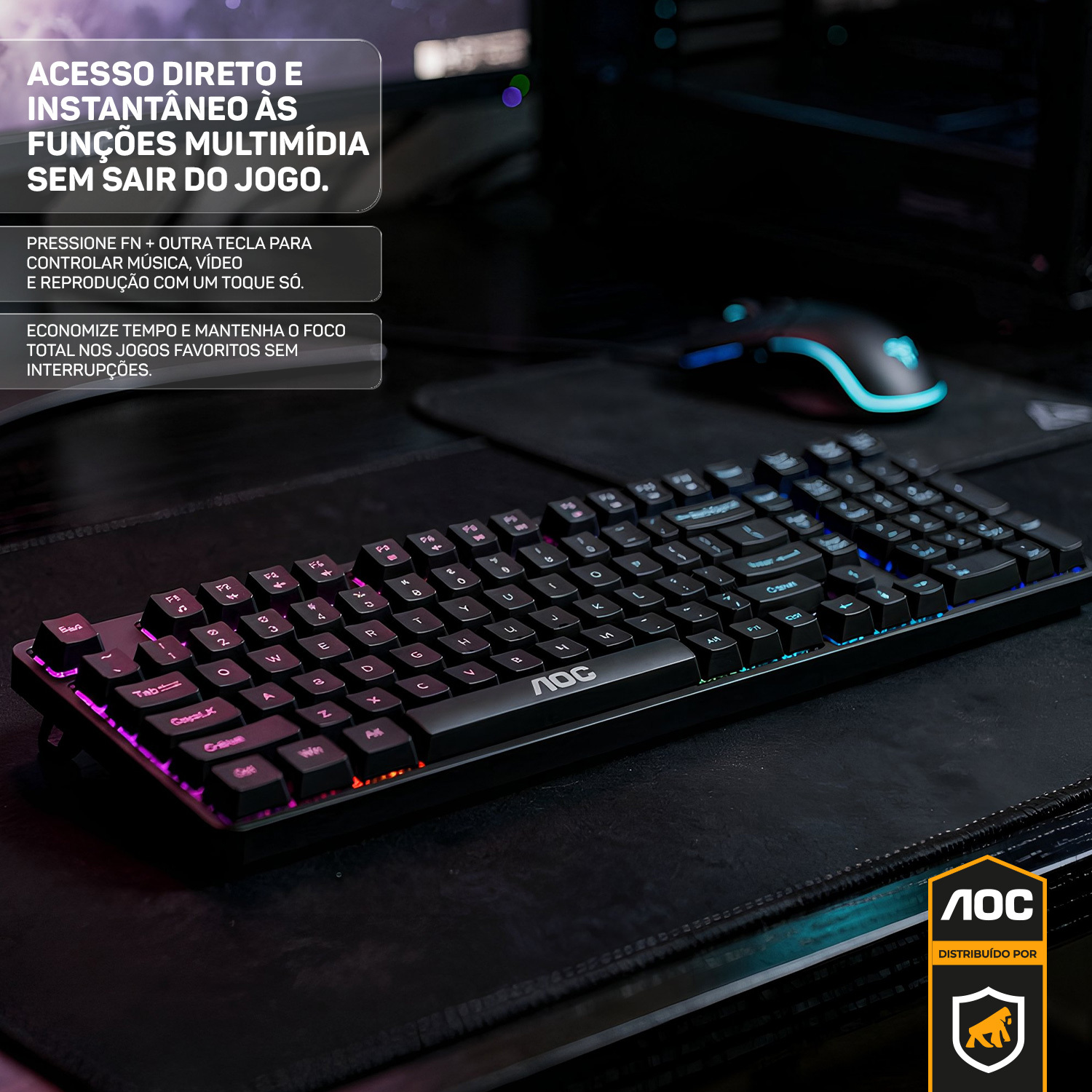 Teclado Gamer RGB com Fio – Anti-Ghosting 26 Teclas, LED Rainbow, Teclas Silenciosas e Alta Performance - AOC - foto 5