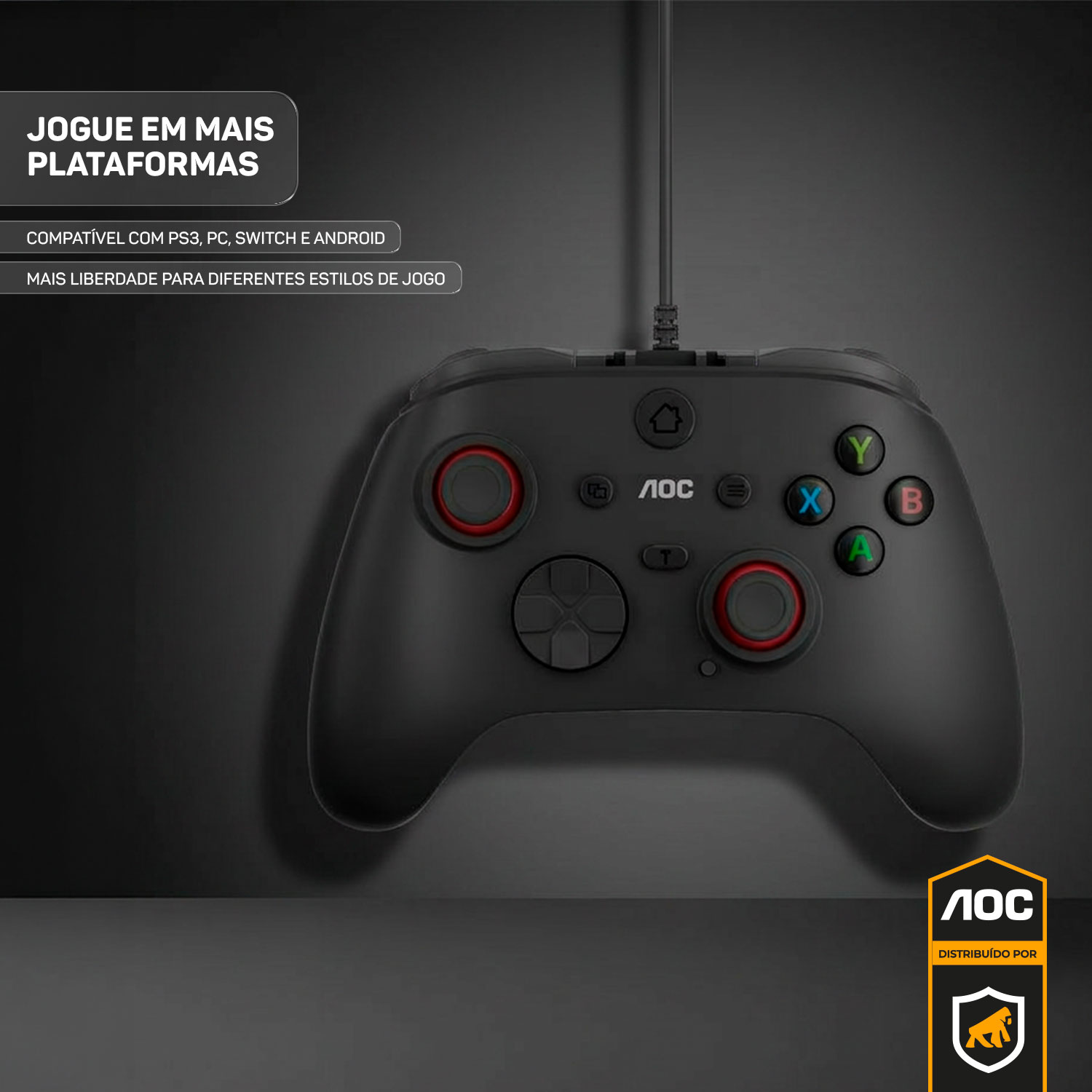 Controle Gamer com Fio USB para PC Joystick Ergonômico com Vibração Alta Precisão Plug and Play - AOC - foto 9
