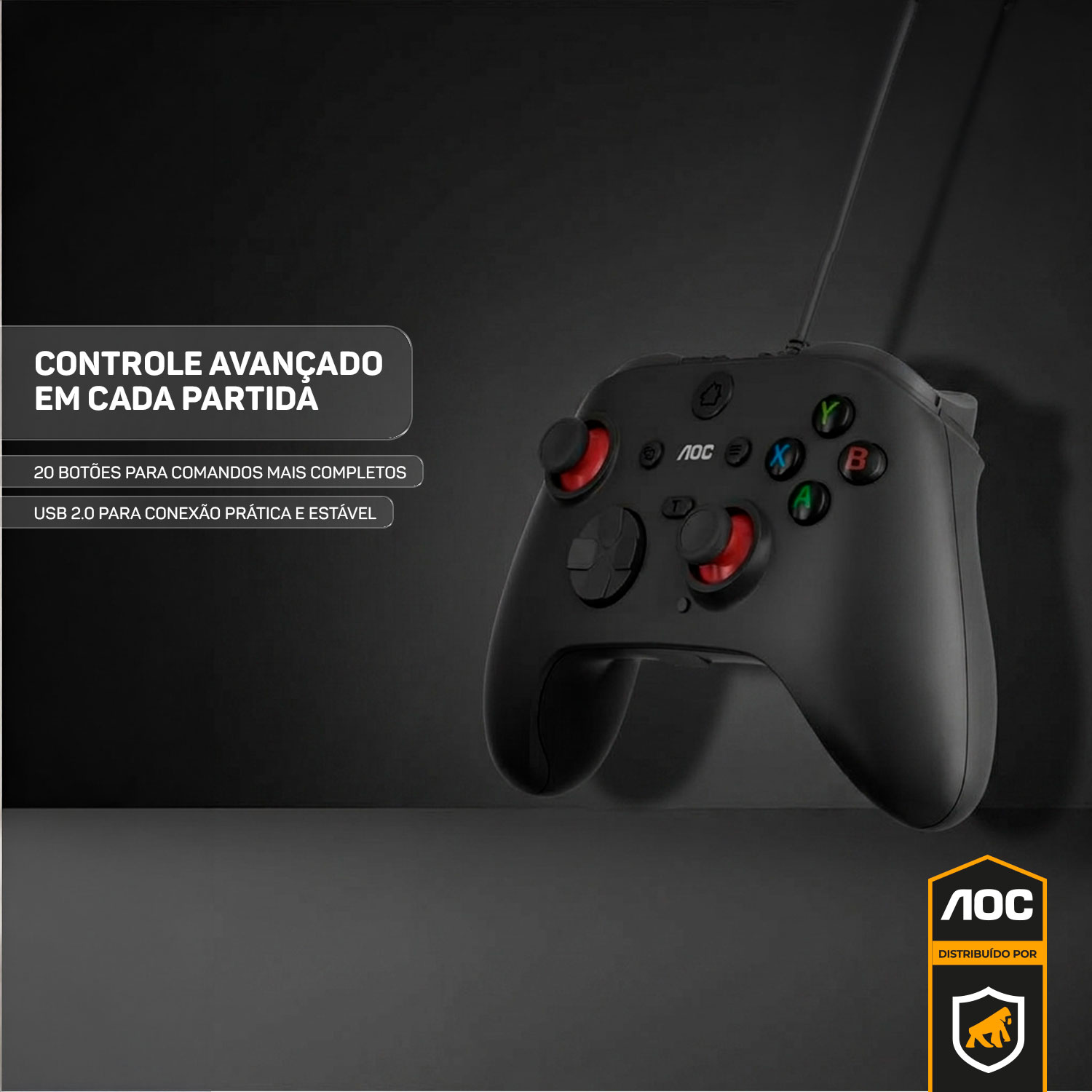 Controle Gamer com Fio USB para PC Joystick Ergonômico com Vibração Alta Precisão Plug and Play - AOC - foto 8