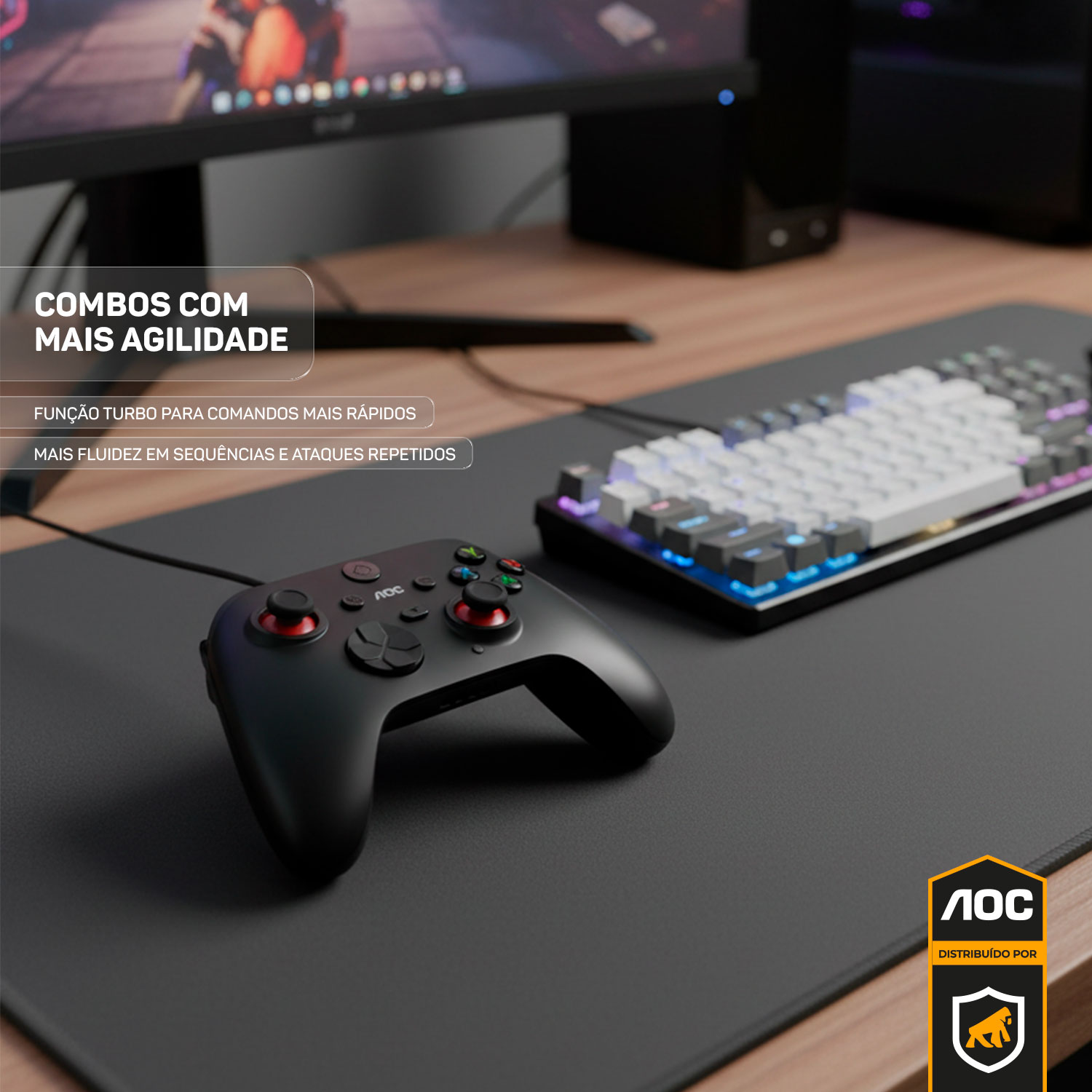 Controle Gamer com Fio USB para PC Joystick Ergonômico com Vibração Alta Precisão Plug and Play - AOC - foto 3