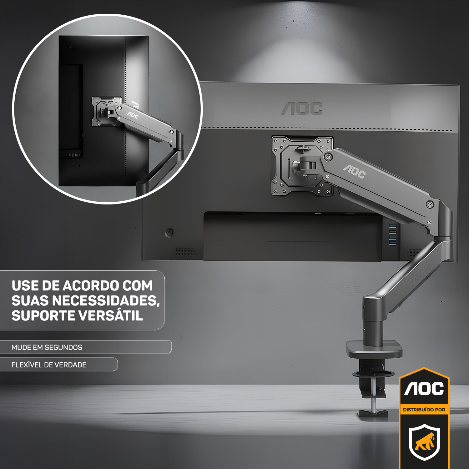 Suporte de Mesa Articulado para Monitor 15” a 32” até 9kg VESA - Preto - AOC - foto 5