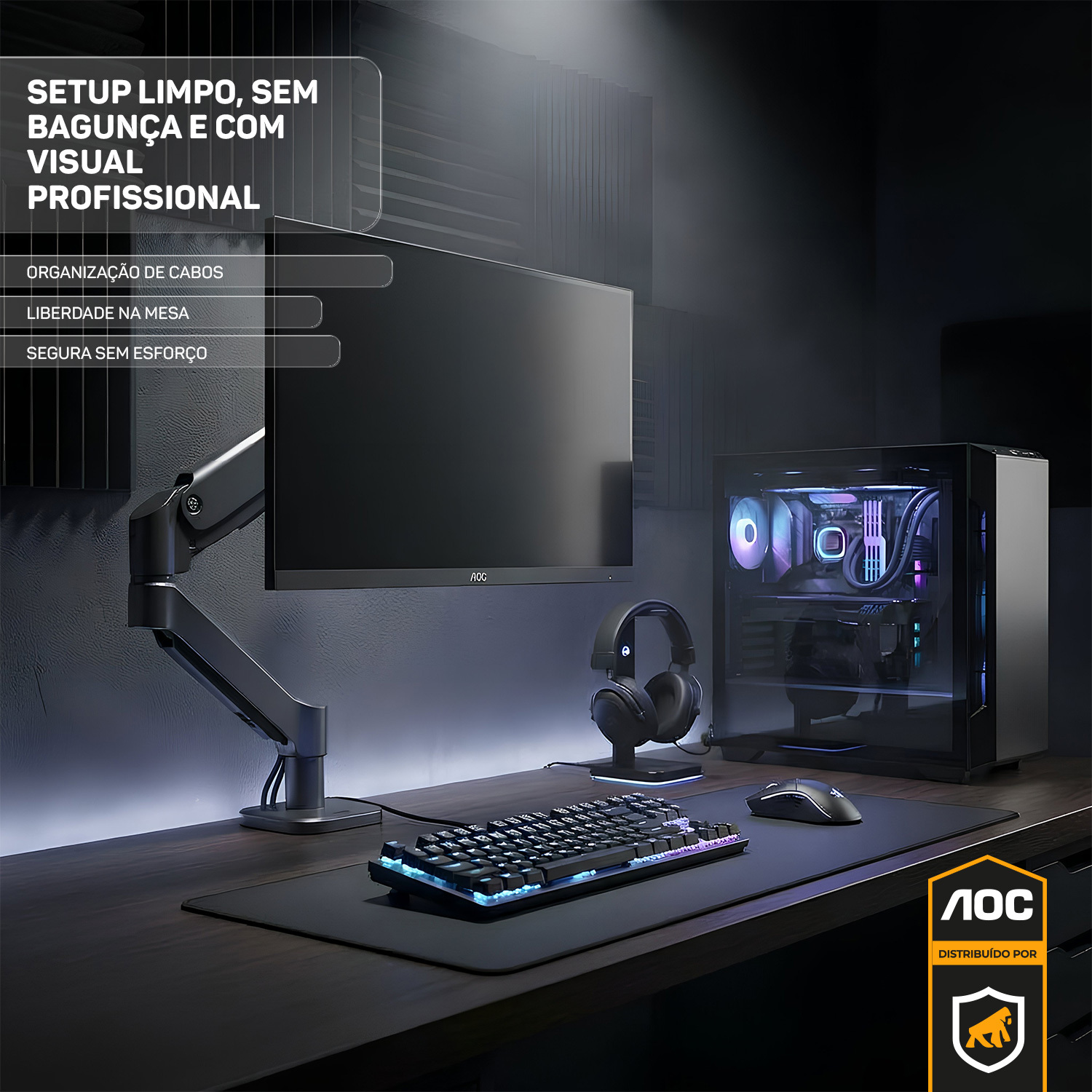 Suporte de Mesa Articulado para Monitor 15” a 32” até 9kg VESA - Preto - AOC - foto 6