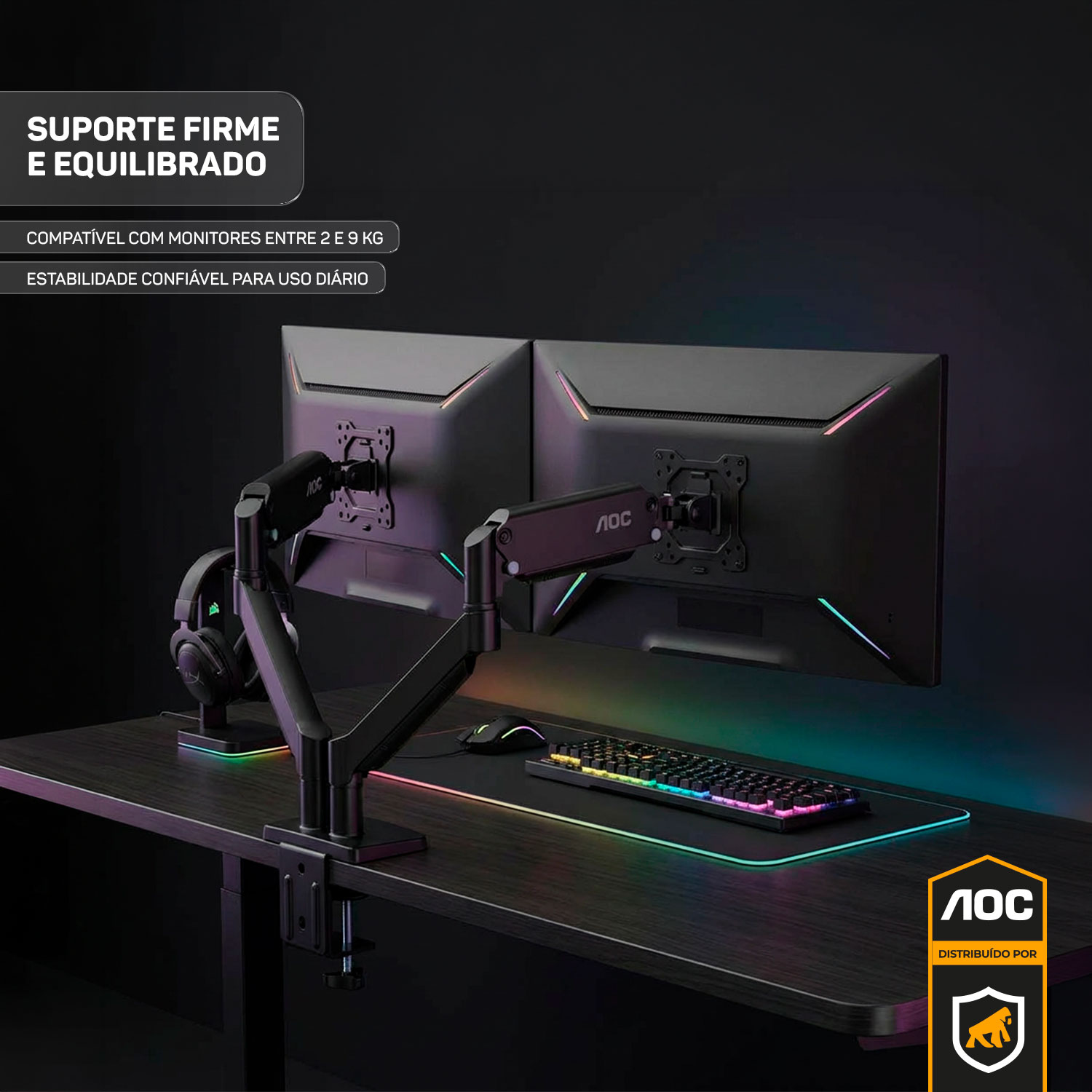 Suporte de Mesa Articulado para 2 Monitores 15” a 32” VESA - Preto - AOC - foto 6