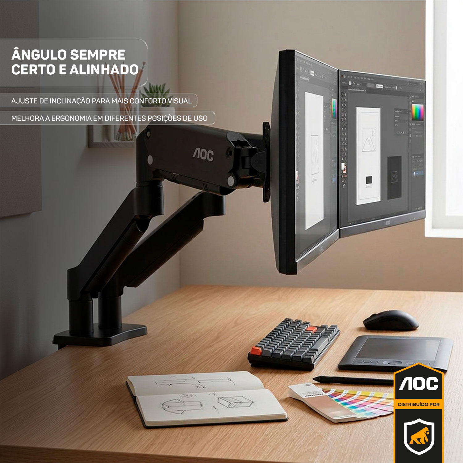 Suporte de Mesa Articulado para 2 Monitores 15” a 32” VESA - Preto - AOC - foto 4