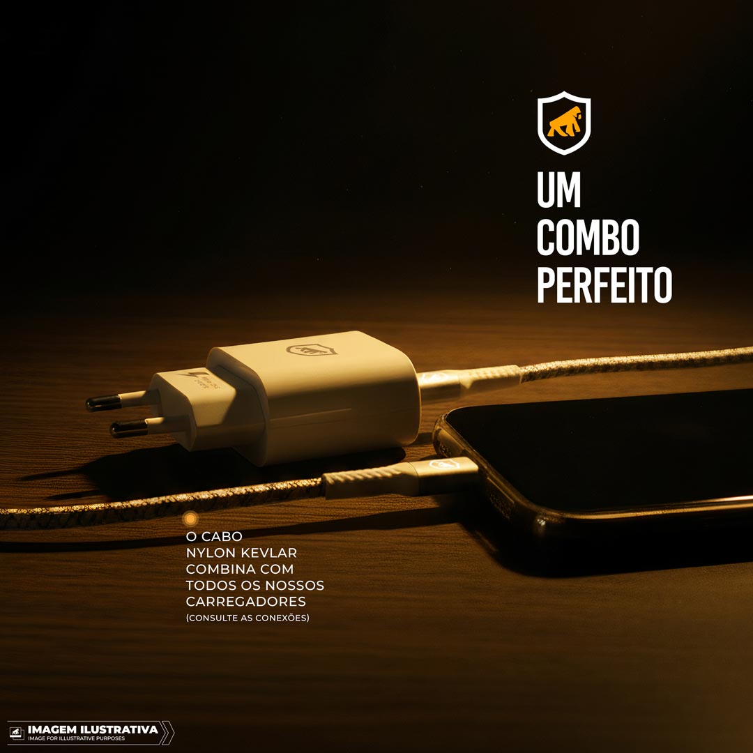Cabo Nylon Kevlar USB-A / Tipo C - 1,5M - Branco - Gshield