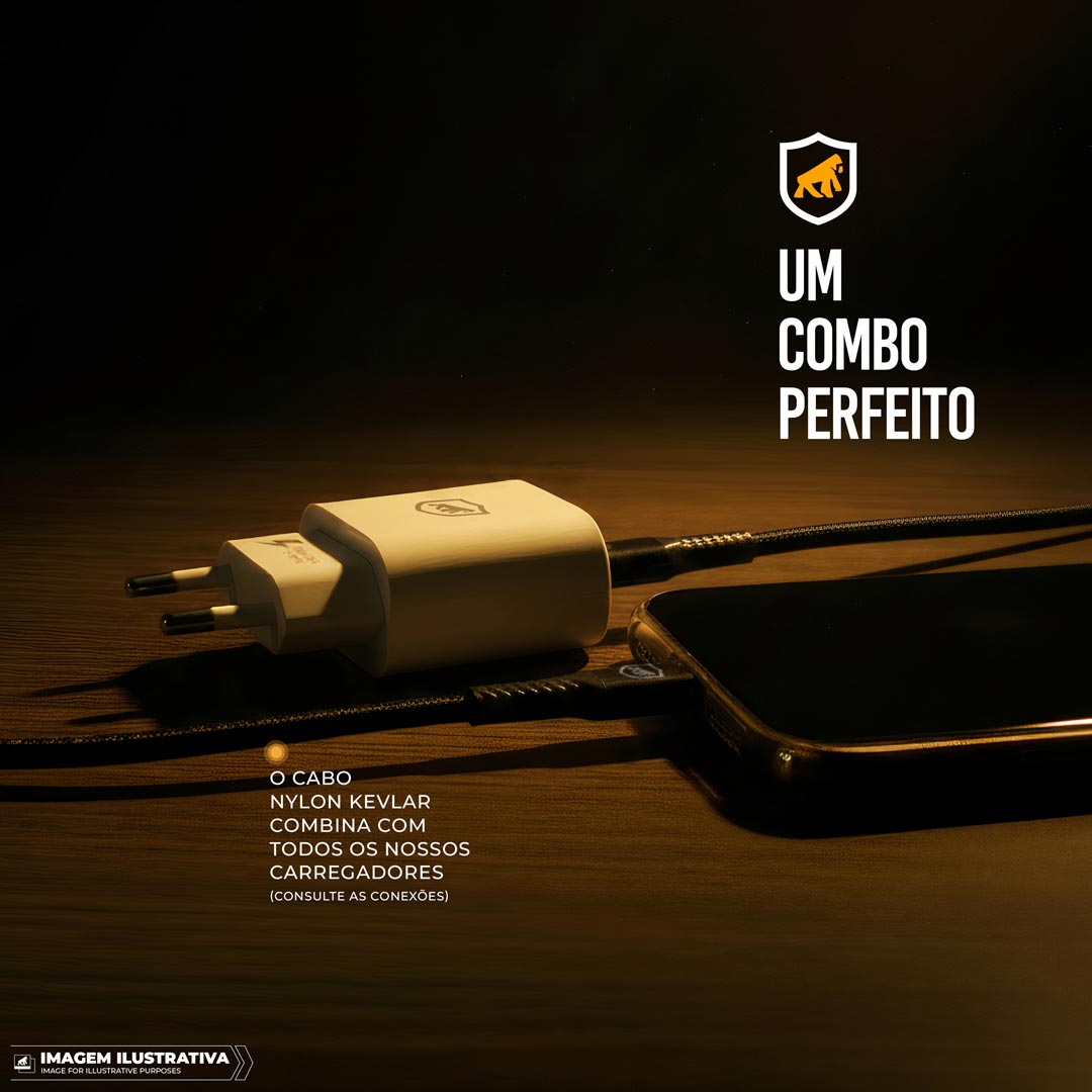 Cabo Nylon Kevlar Tipo C / USB-A - 1,5M - Preto - Gshield