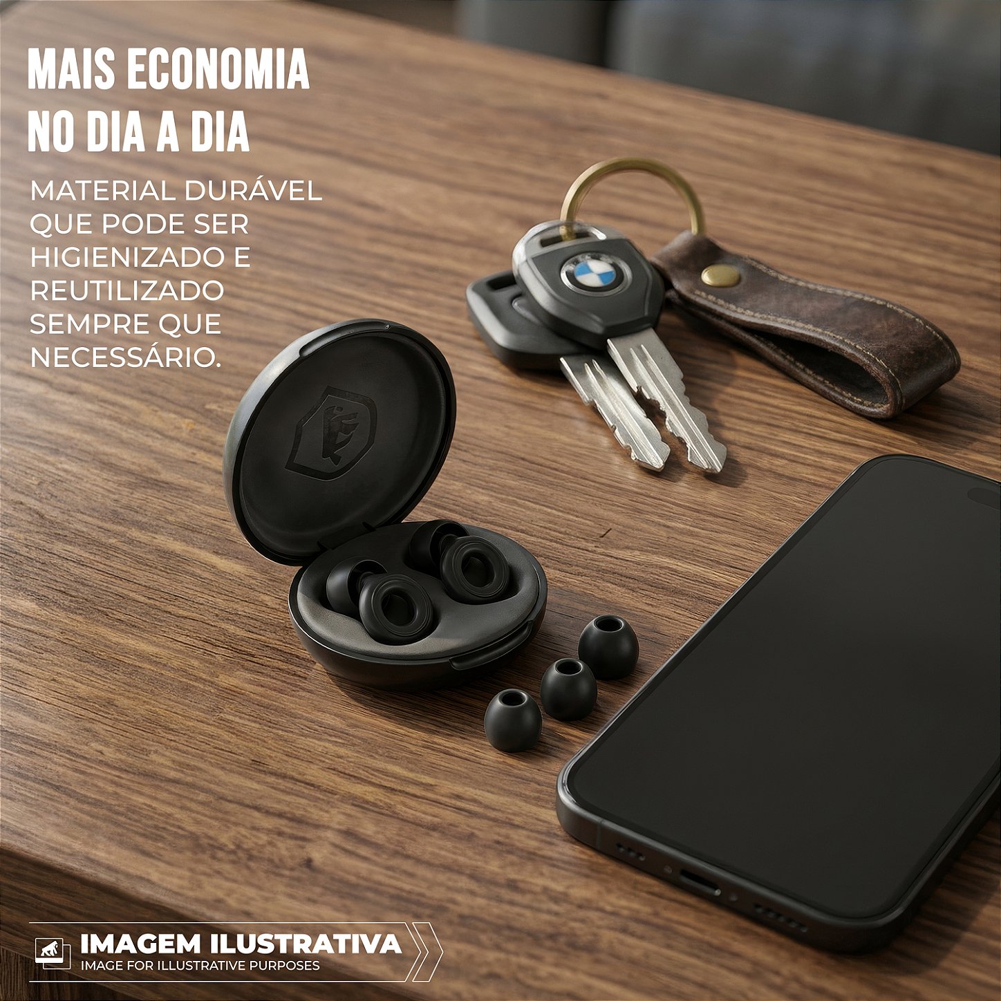 Tampão de Ouvido para Proteção Auricular Reutilizável em Silicone com 3 Tamanhos de Ponteiras -Preto - Earplugs Shieeld Spirit - Gshield