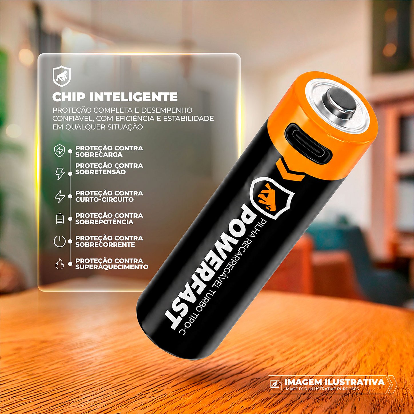 Pilha AAA Cartela 1 Unidade Recarregável Ultrarrápida Turbo Powerfast com Entrada USB-C Integrada e Chip Inteligente - Gshield - foto 2