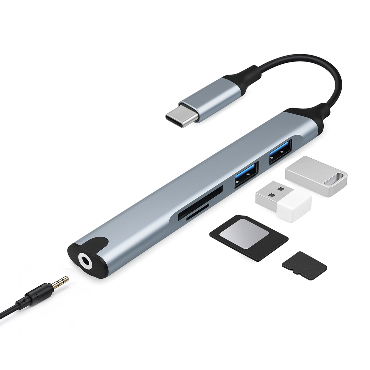 Adaptador USB-C 6 em 1 – USB 3.0, Leitor TF/SD, Entrada P2 e Alta Velocidade – Hub Tipo C Multifuncional - Verde - foto 3